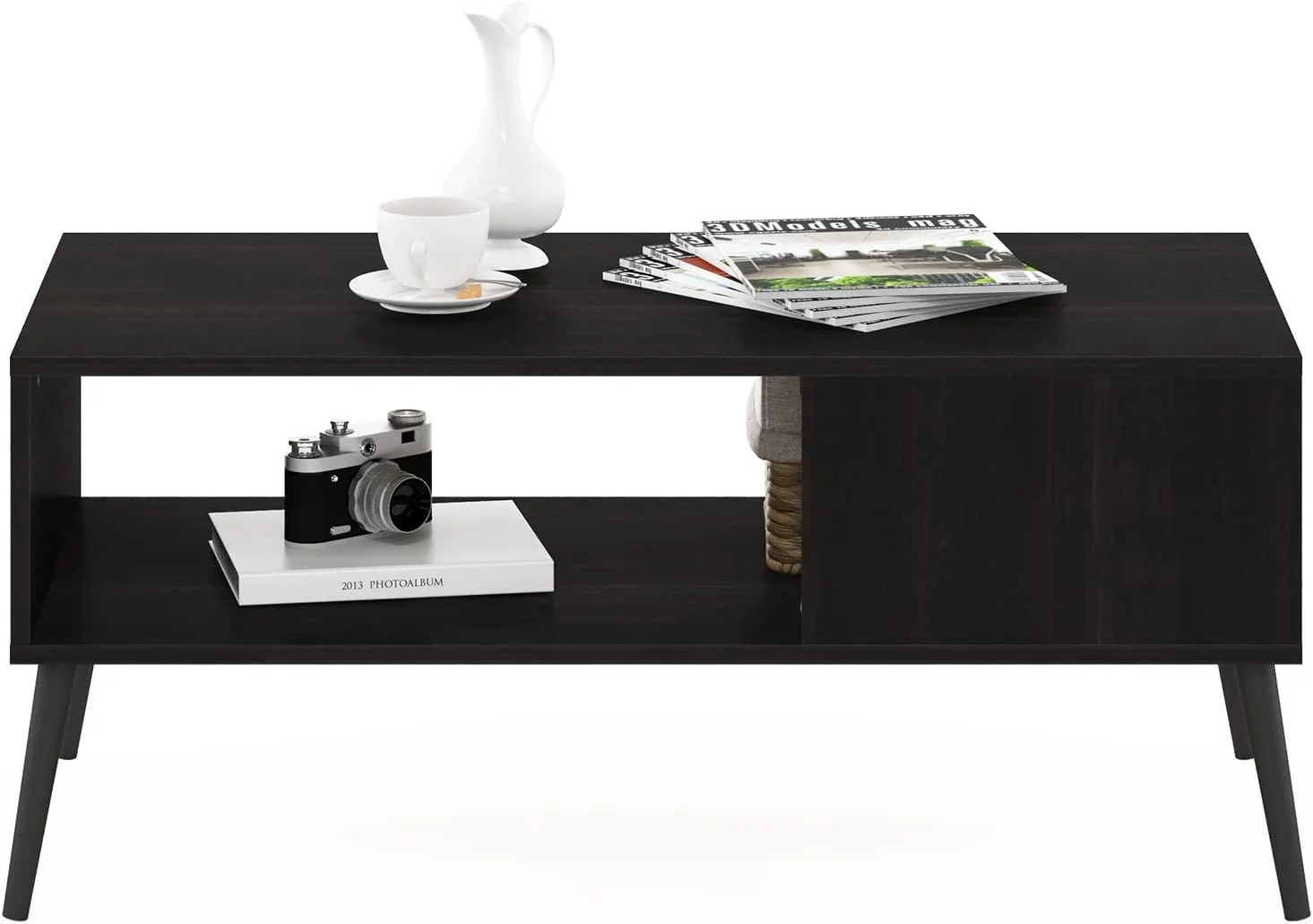 Furinno Claude Mid Century Style Coffee Table with Wood Legs, Espresso