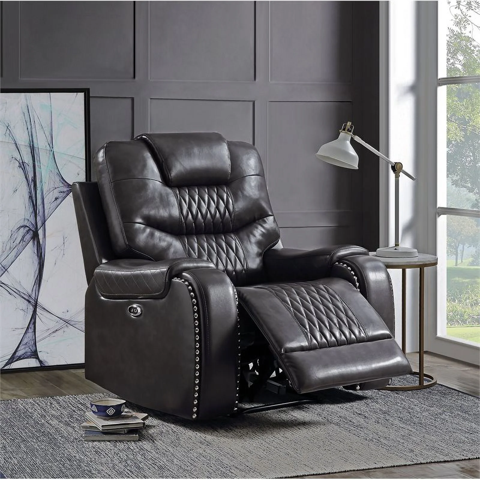 Bowery Hill Contemporary Recliner in Magnetite Faux Leather