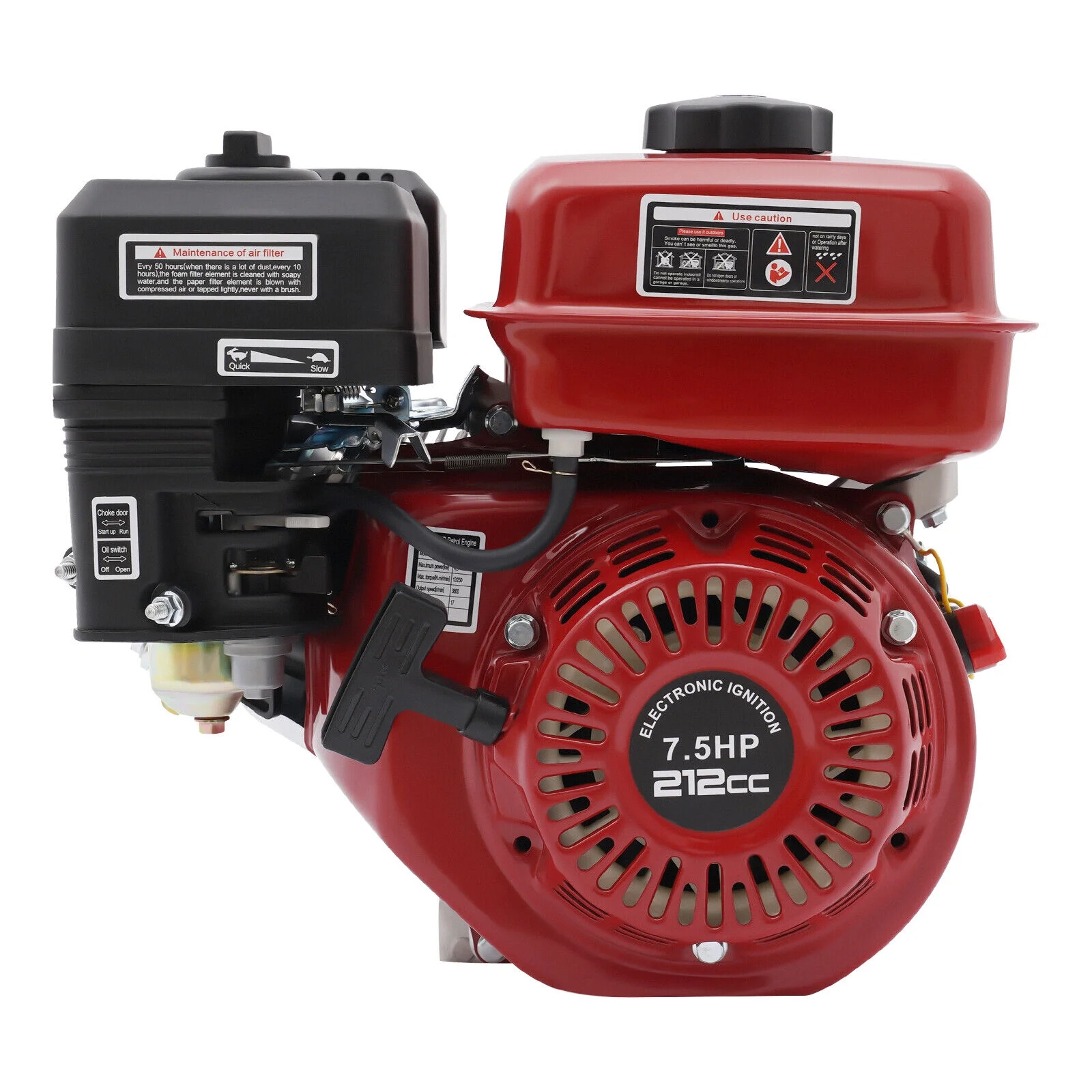 7.5HP Portable Engine Outdoor Engine Gas Powered Engine Diesel Engine 4 Stroke 170F Red＋Black 3000W