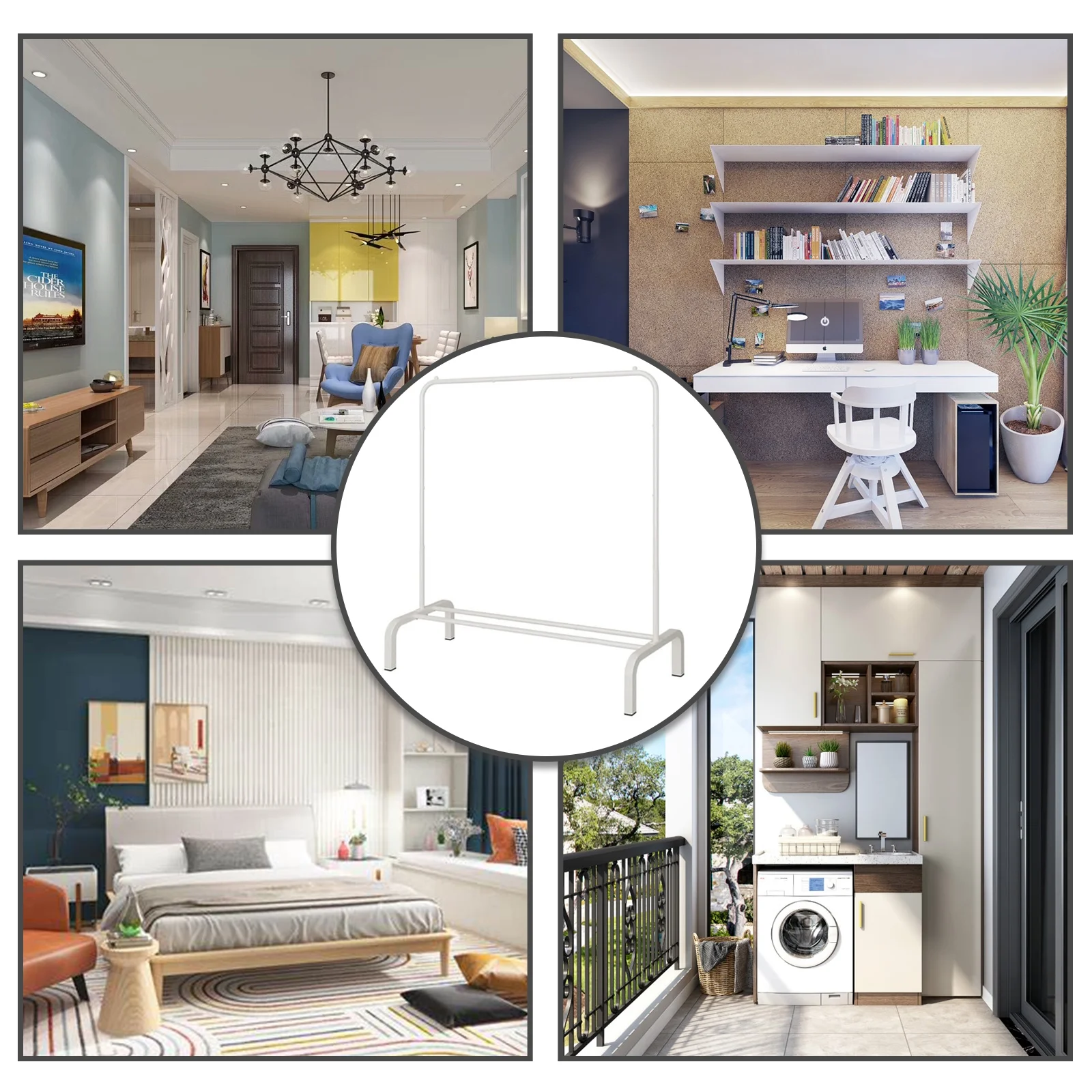 Clothes Rack, Clothing Garment Rack with Hanging Rod and Bottom Storage Area, Clothing Rack for Bedroom, White