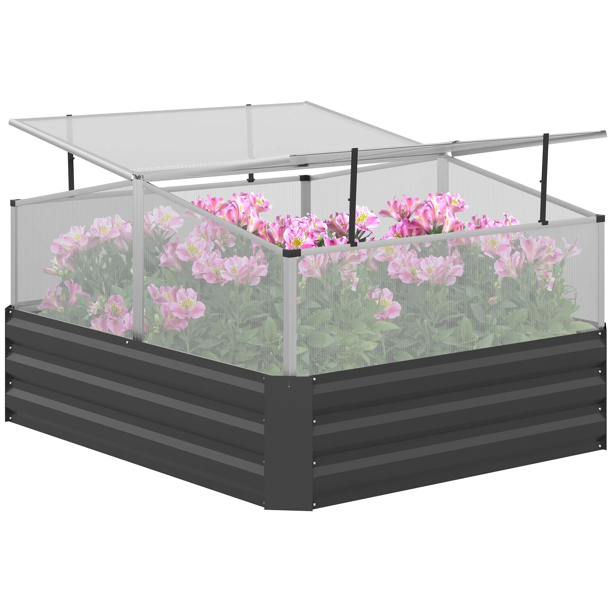 Outsunny 49.6 in x 42.1 in x 26.6 in Galvanized Raised Garden Bed, Gray