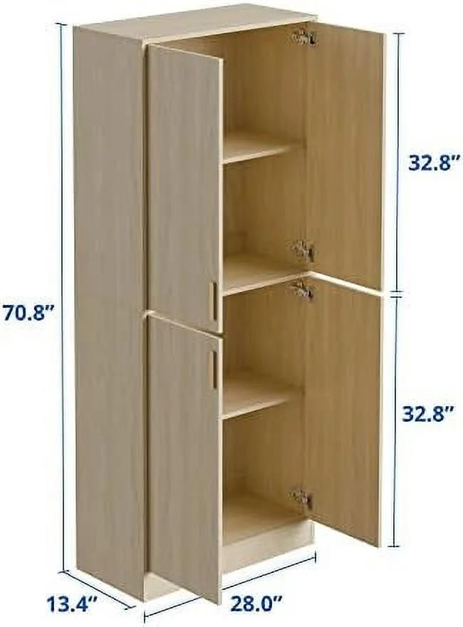 NTTBOBOEC Oak 71" Tall Freestanding Cabinet with Doors and Adjustable Shelves for    Living Room  Kitchen Pantry