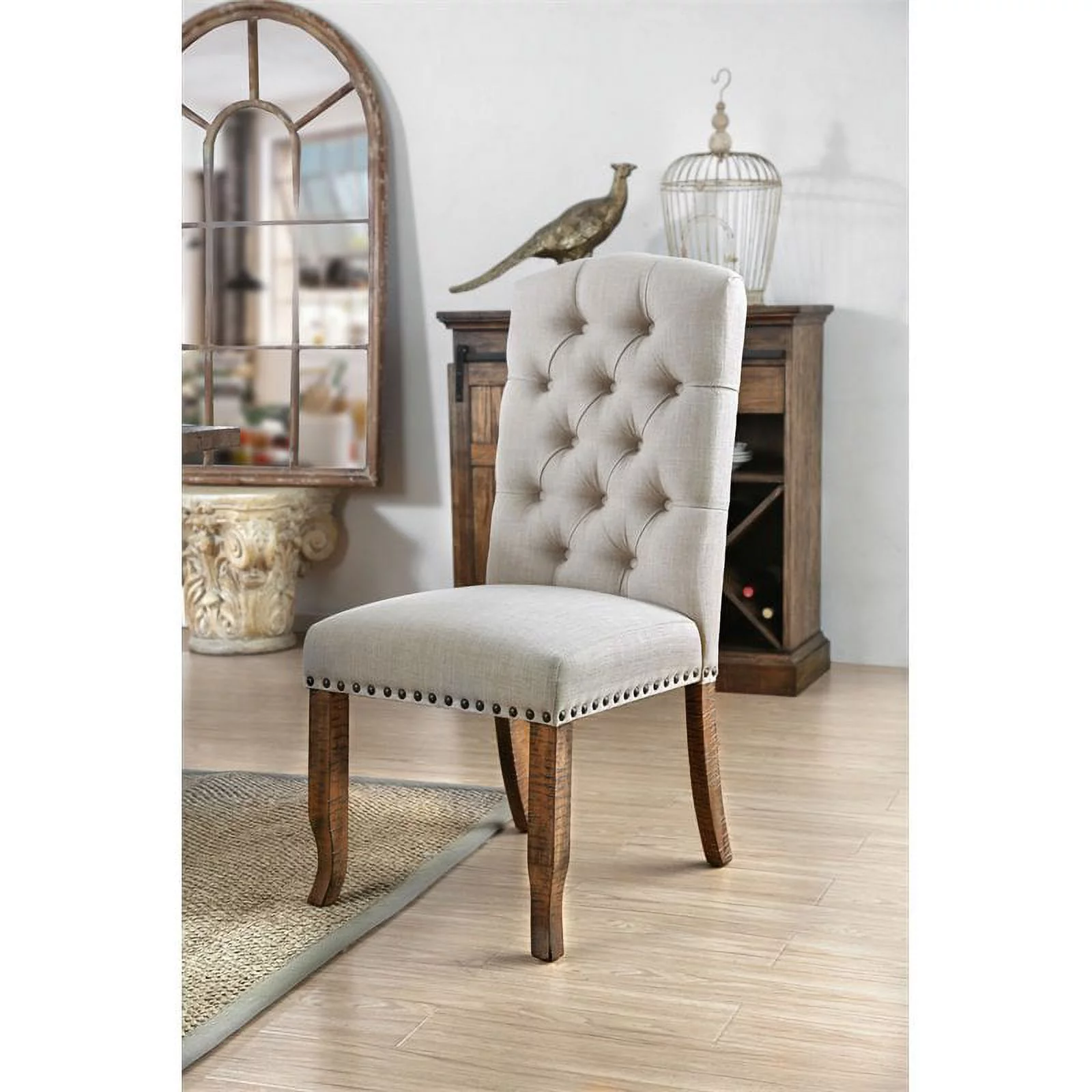 Furniture of America Liston Fabric Tufted Dining Chair in Ivory (Set of 2)