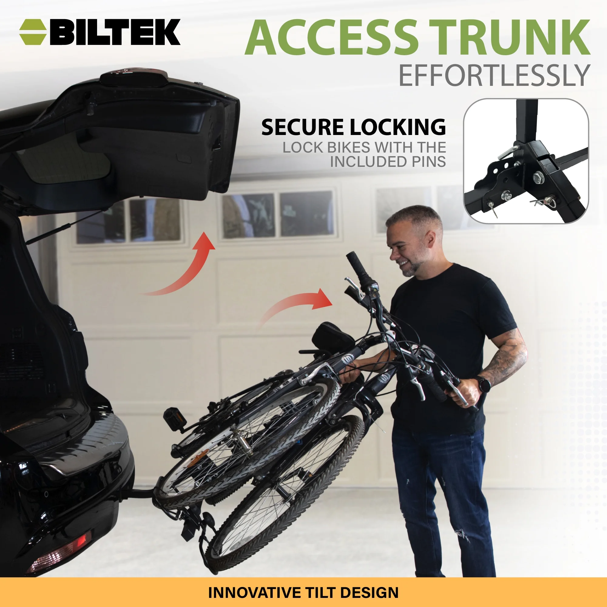 Biltek Hitch Mount Bike Rack, 90 lbs (40 kg) Capacity, Car Bike Rack For 2 Bikes, Tiltable & Foldable, Fits 1.25