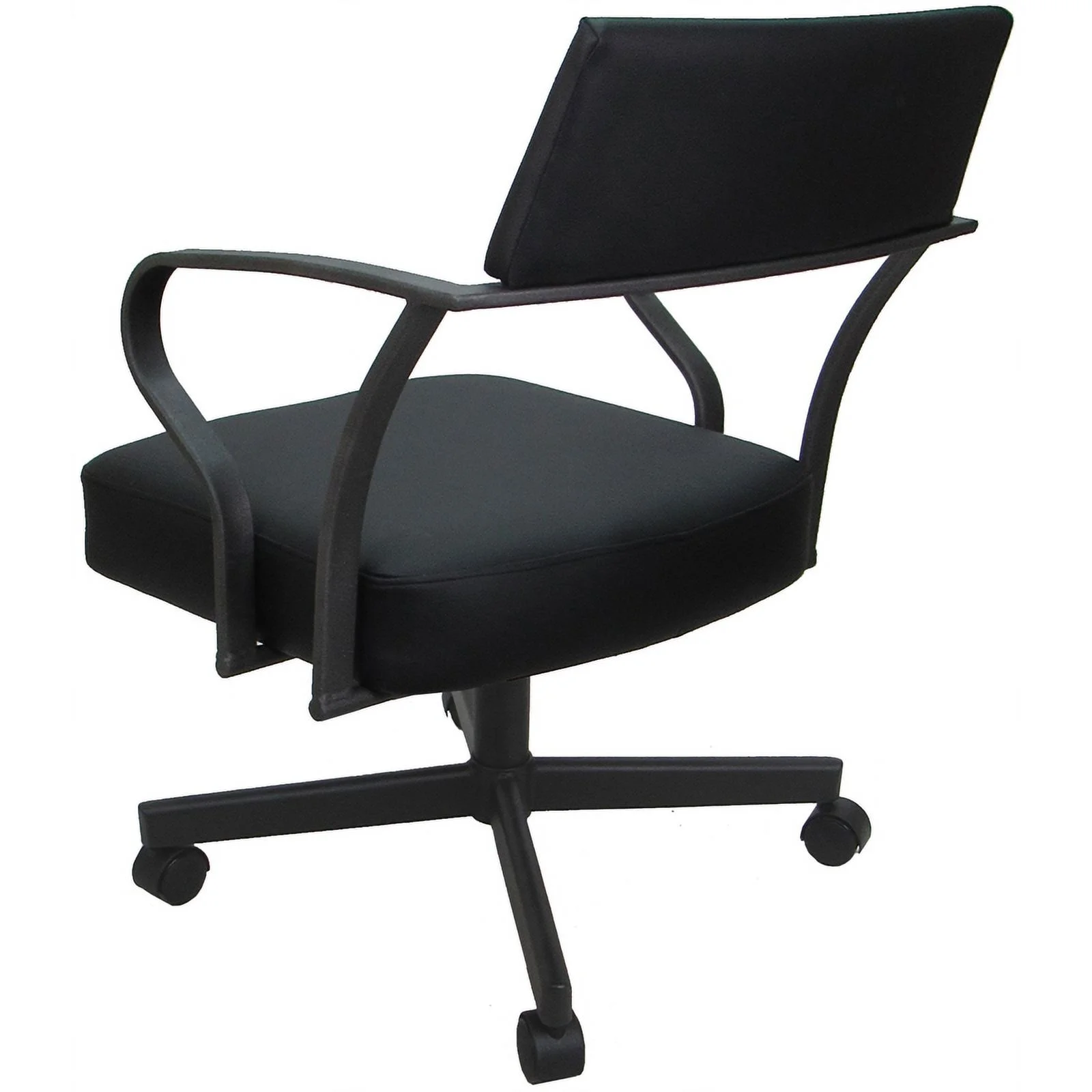 Pemberly Row Swivel Tilt Metal Dining Caster Chair-Black vinyl- Gray metal frame