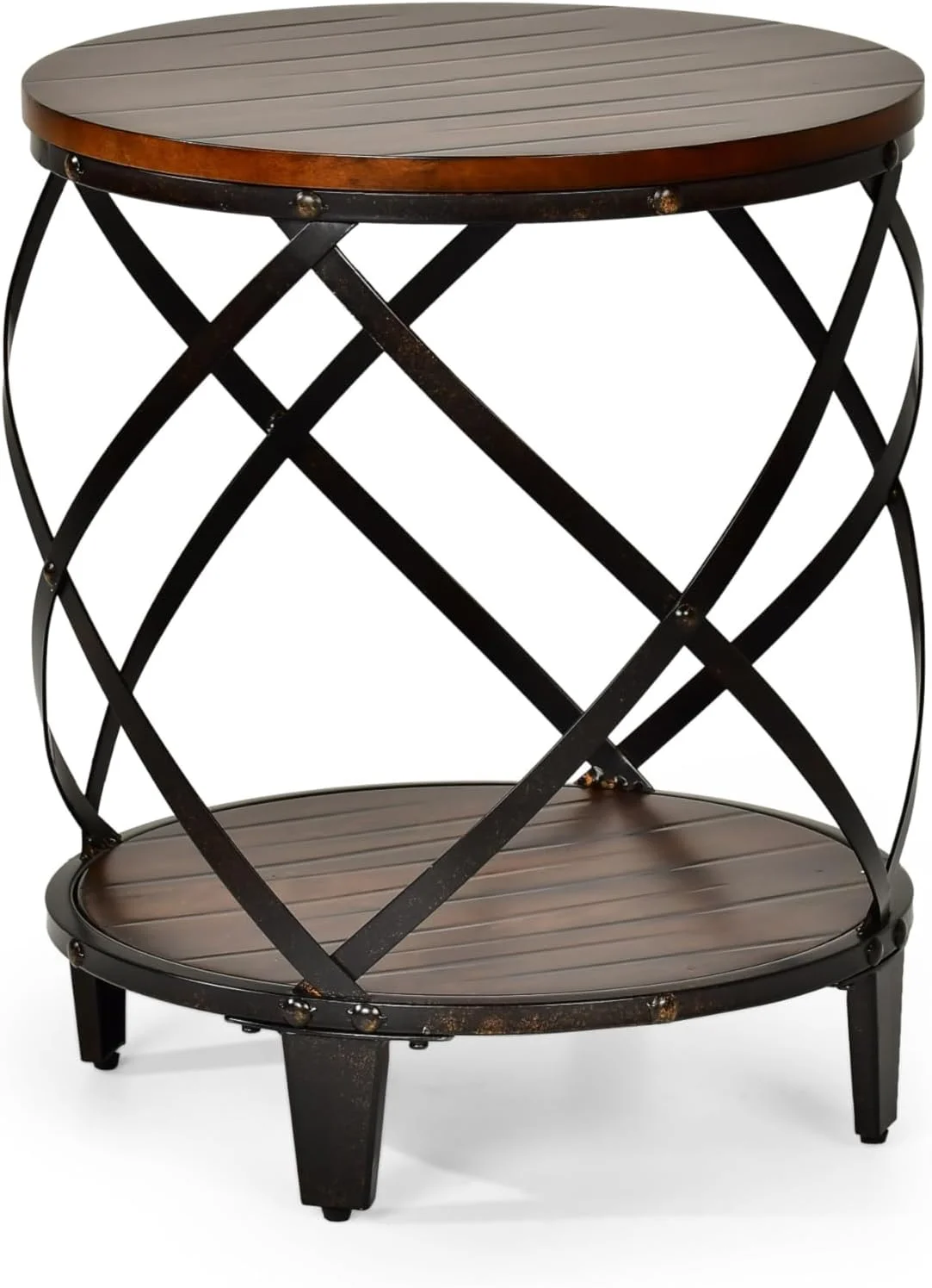 xrboomlife Company Rustic Cherry Industrial Chic Iron Accents & Distressed Solid Birch Top-Brown End Table  20 inches