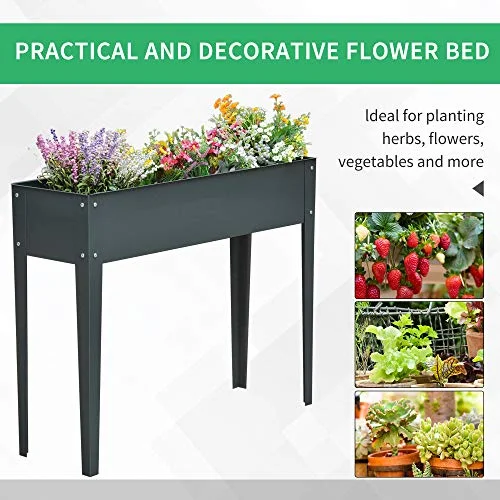 Outsunny Metal Raised Garden Bed, Elevated Planter Box with Legs and Drain Holes, Dark Gray