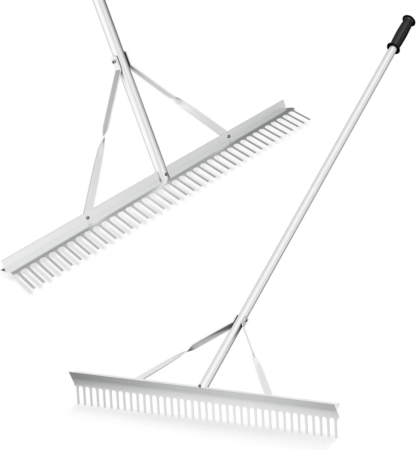 36” Landscape Rake, Aluminum Garden Rake with 36 Tines Head & 68” Non-Slip Long Handle, Double-Sided Metal Rake for Loosening Soil & Cleaning Weed, Leaf Rake for Garden Pond Beach Care