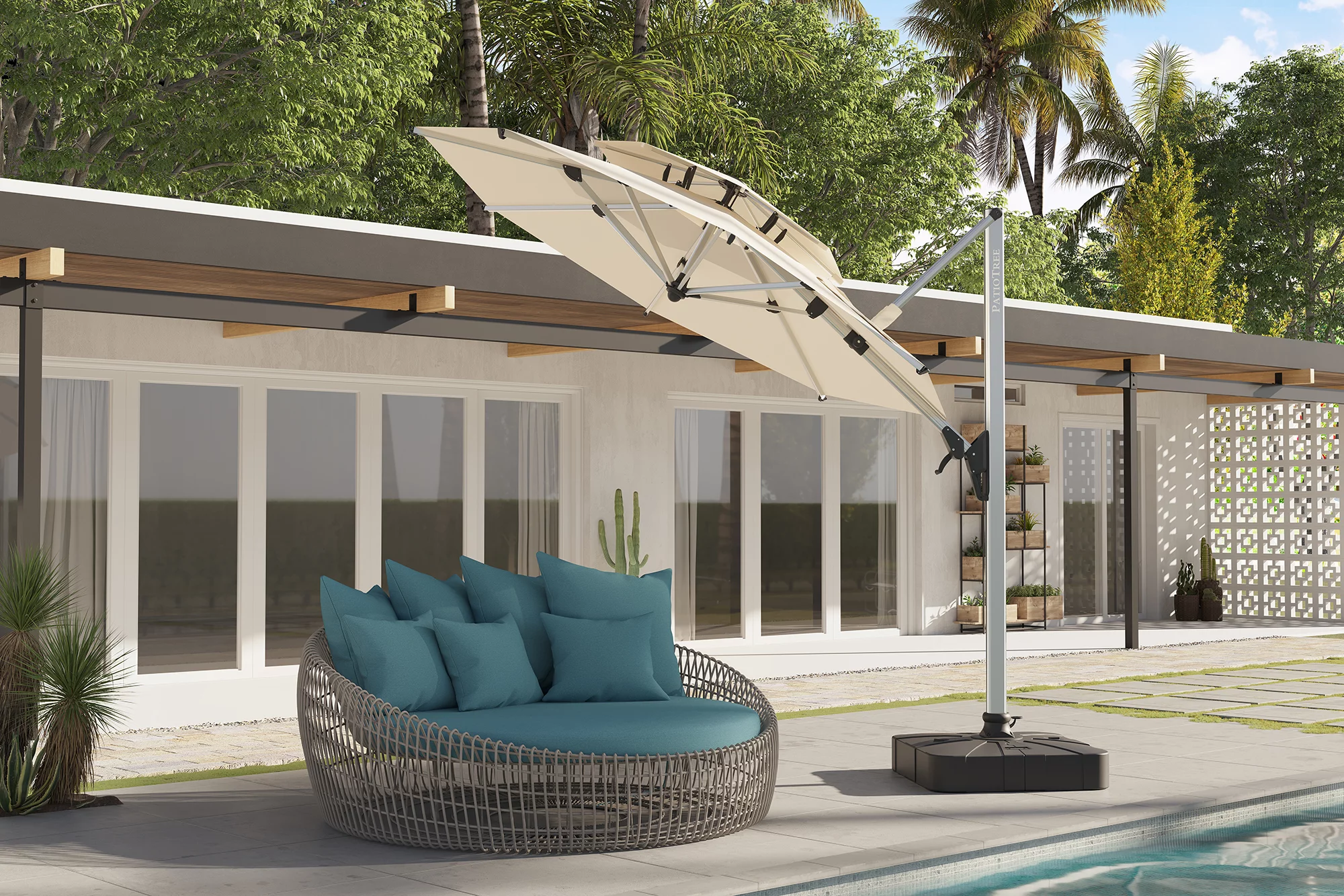 Ulax Furniture Offset Patio Umbrella Base Water Filled Square Cantilever Umbrella Stand with Wheels, Black