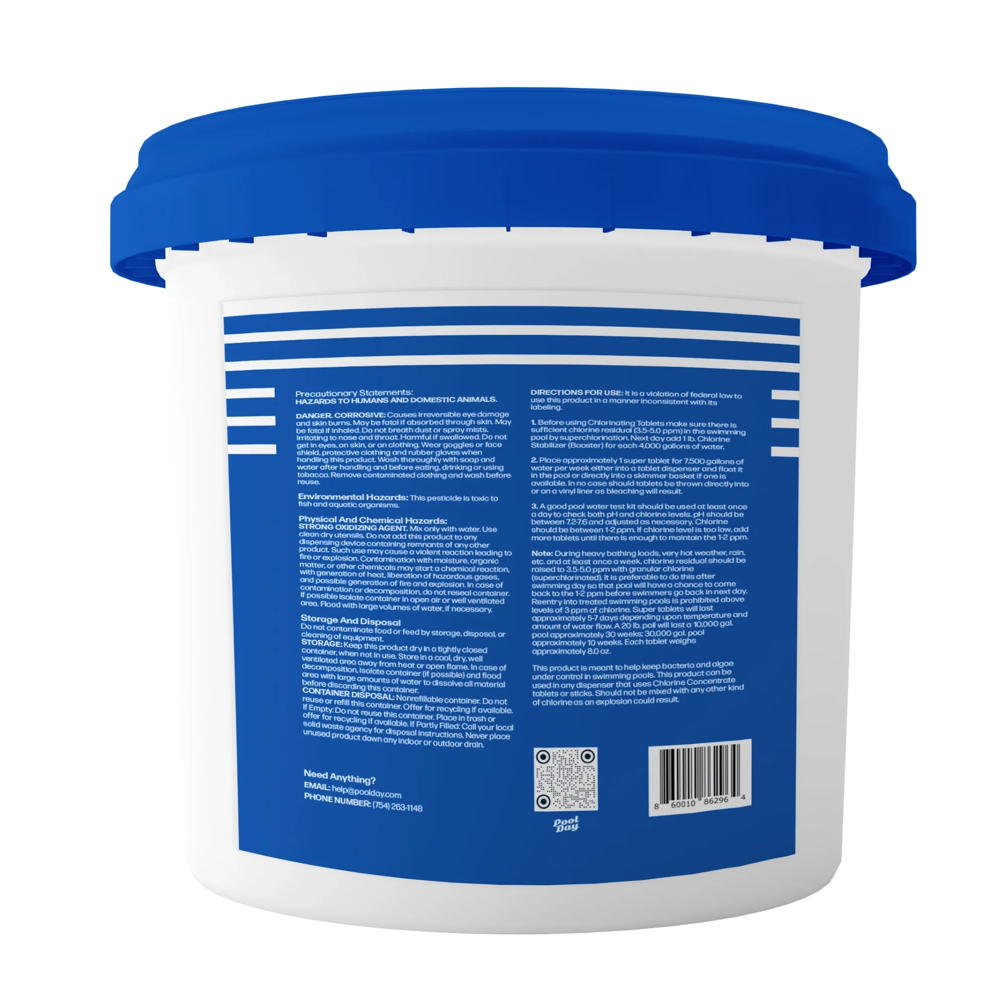 Pool Day 25lb Three-Inch Chlorine Power Tabs - 99% Trichlor, UV-Protected, Slow-Dissolving Formula for Crystal Clear Safe Water