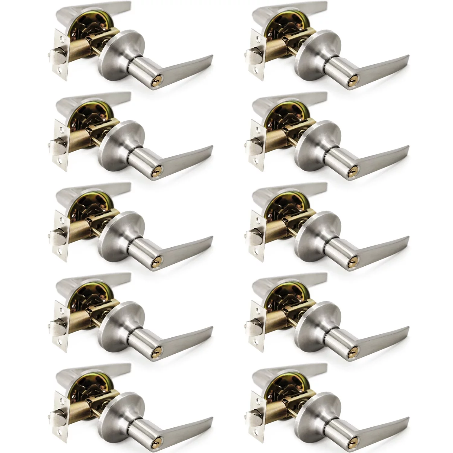 Villar Home Designs Door Lever Lara Satin Nickel Keyed 10 Pack