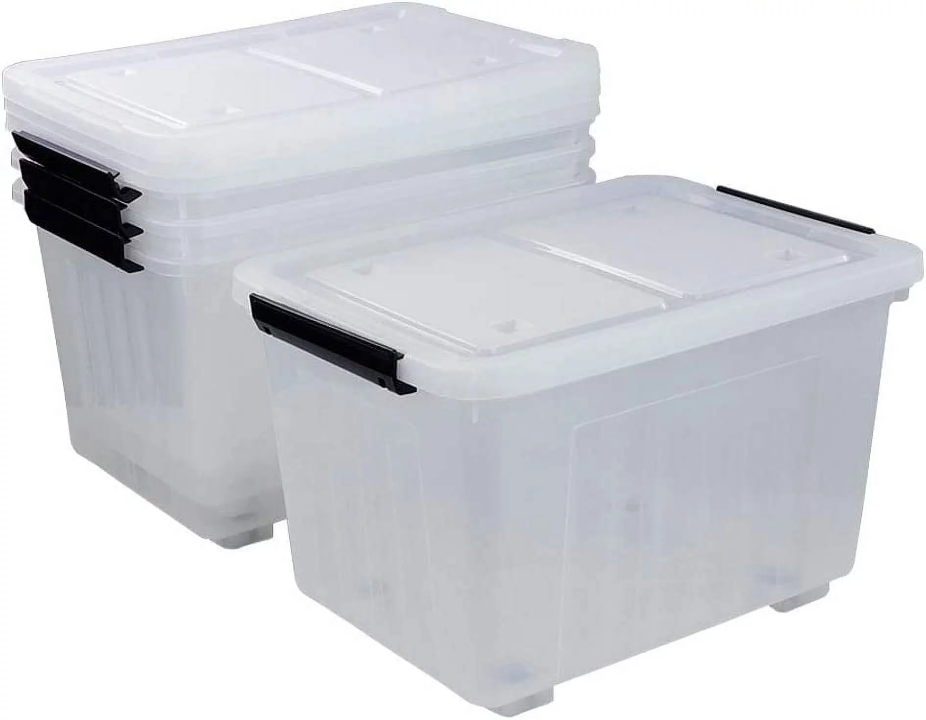 BSL 4-Pack Large Plastic Storage Box with Wheels, Clear Storage Latch Bins, 30 L