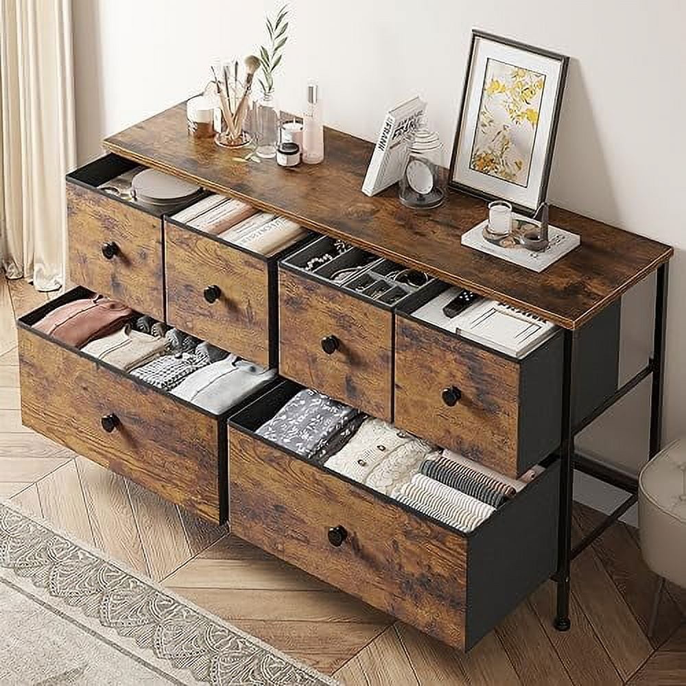 SJOINGB Dresser TV Stand with 6 Drawers  Dresser for Bedroom Entertainment Center with  TV Console Table for 45" TV Fabric Long Dressers & Chests of Drawers Living Room Entryway D