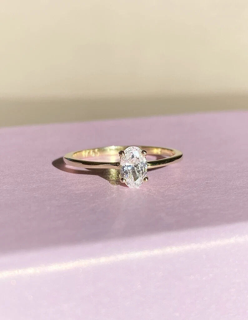 1.30Ct Oval Cut Moissanite(VVS1/D) 14k Yellow Gold Solitaire Ring for Women Gifts/Wedding/Engagement