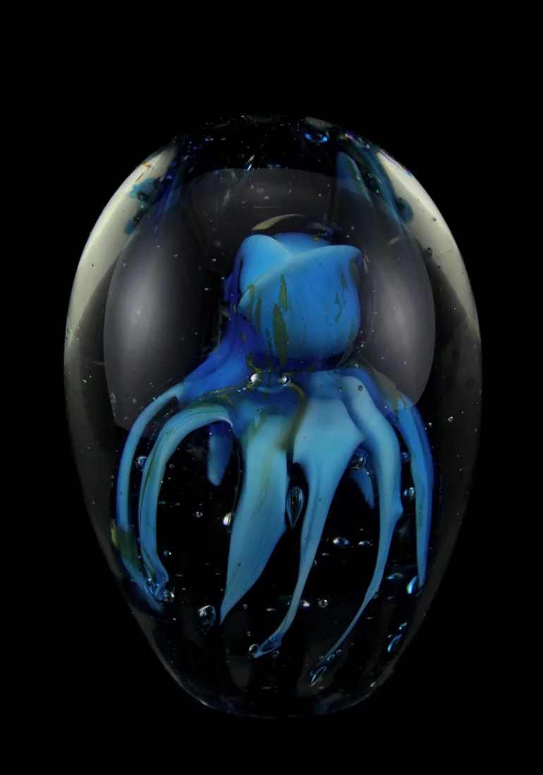 Zeckos Blue Encased Octopus Art Glass Paperweight 4.75 inches High