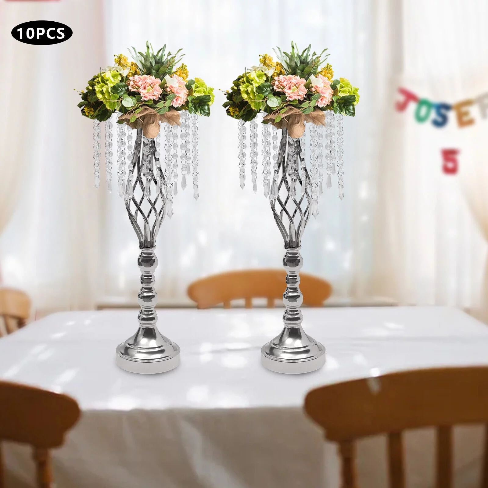 Miumaeov 10pcs Crystal Flower Vase Wedding Table Centerpieces Flower Stand 21.7inch Tall