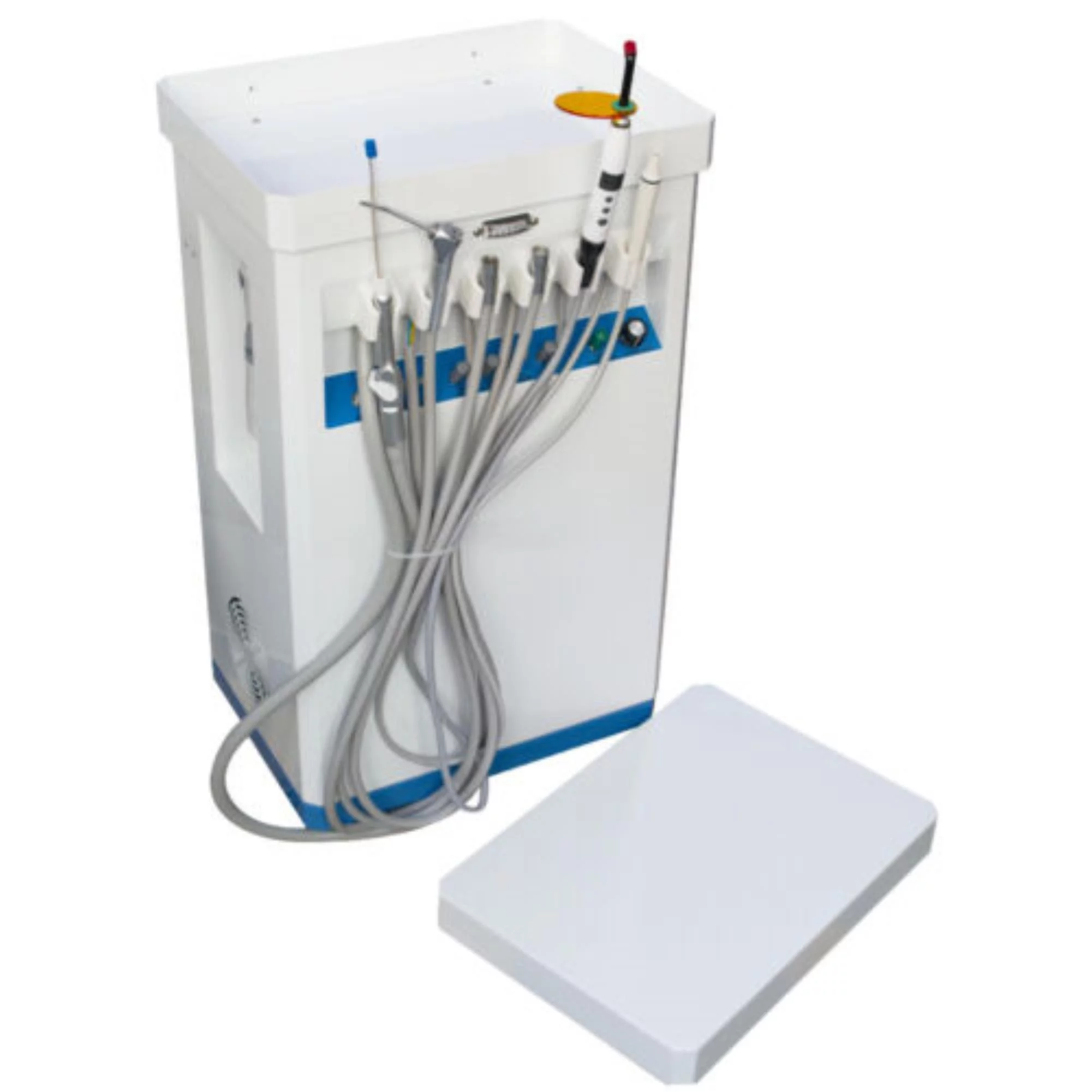 Dental Delivery Unit Cart with Air Compressor, Suction, Curing Light, Scaler, Turbine - 4 Hole System for Optimal Oral Care - Portable and Mobile Solution for Dentists