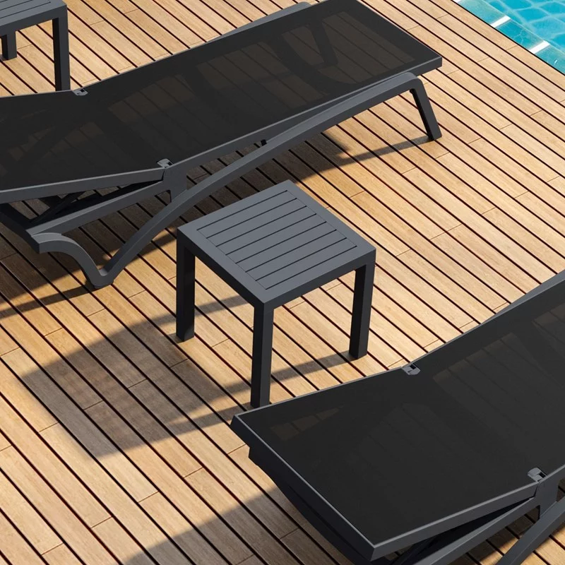 Home Square 2 Piece Square Resin Patio Side Table Set in Dark Gray