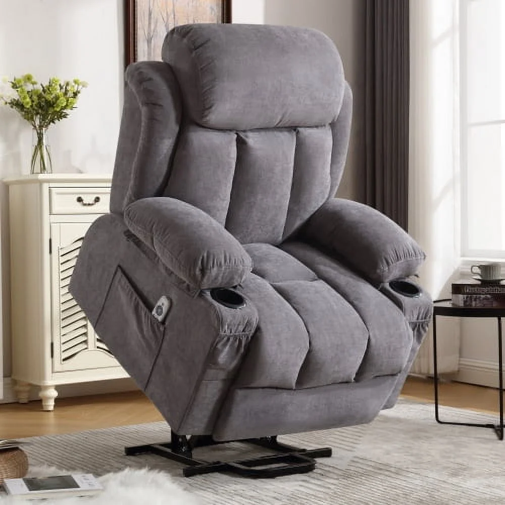 JHOOTUUO Power Lift Recliner Chair with Heat and Massage Electric Fabric Recliner Chair for Elderly with Side Pocket  USB Charge Port  Remote Control for Living Room (Grey)+B