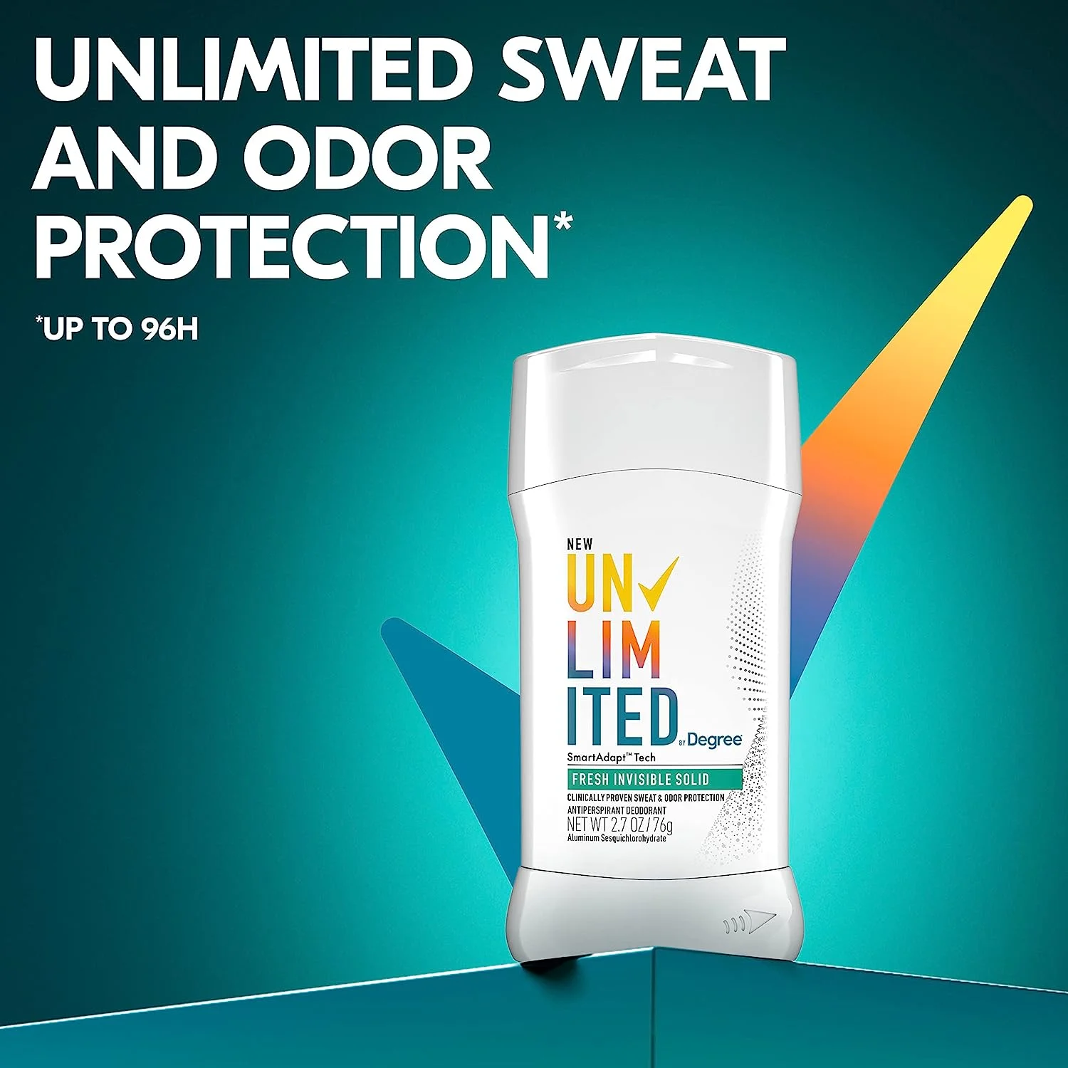 Degree Unlimited Antiperspirant Deodorant Stick Fresh 2 Count Long-Lasting Sweat & Odor Protection with Antiperspirant Technology SmartAdapt Tech 2.7 oz Fresh Invisible Solid 2.70 Ounce (Pack of 2)