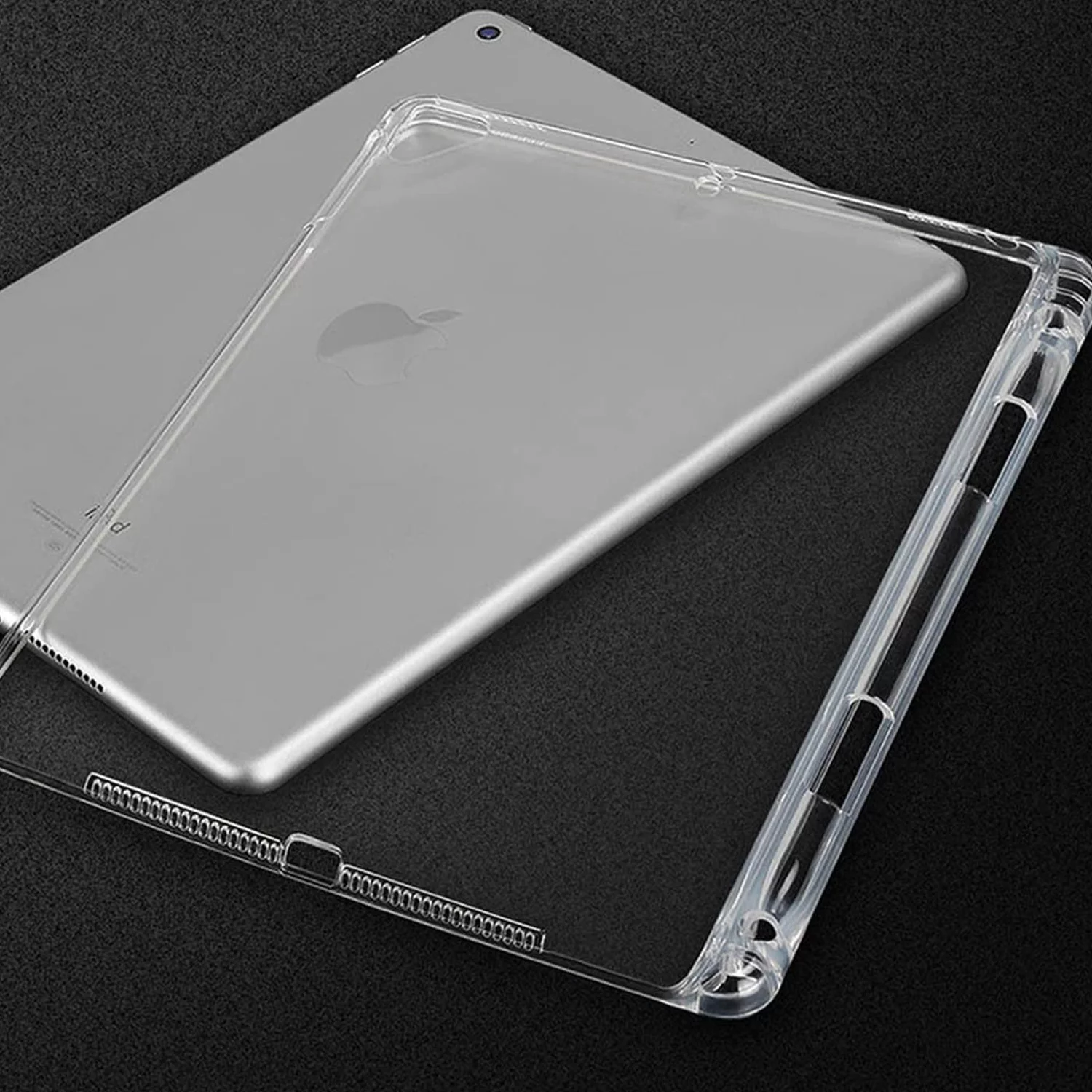 iPad 9.7 Inch 5 6 Air 1 2 [iPad 5th 6th Air 1st 2nd ] A1893 A1954 A1822 A1823 A1566 A1567 A1474 A1475 A1476 Silicon Transparent Slim Back Cover - Transparent with Pencil Holder