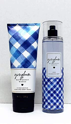 Bath and Body Works Gingham 8 Ounce Ultra Shea Body and 8 Ounce Fine Fragrance Mist Duo Bundle