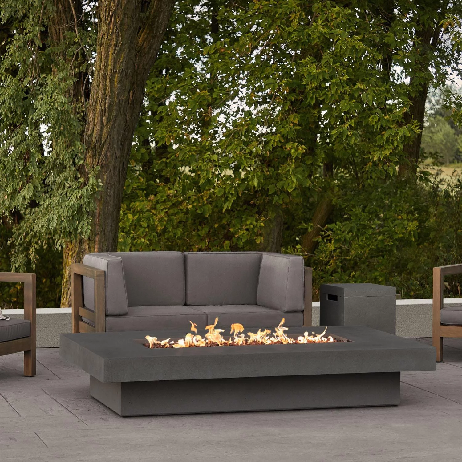 Geneva 72 Inch Rectangular GFRC Concrete Propane Fire Pit Table in Carbon By BBQGuys Signature