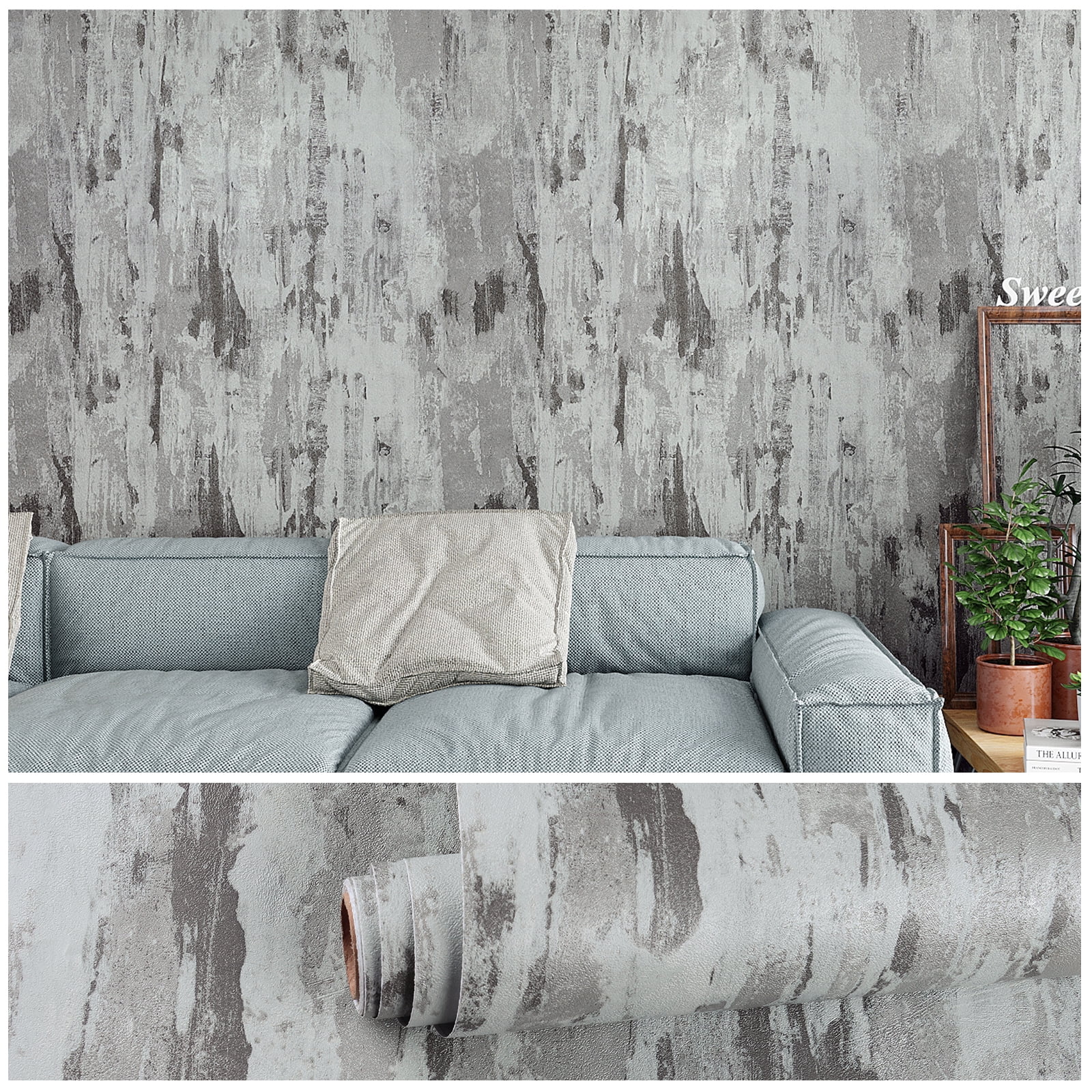 VEELIKE Rustic Plaster Concrete Peel and Stick Wallpaper Textured Concrete Wallpaper for Bathroom Bedroom 15.7''x118'' Concrete Contact Paper Grey Removable Wallpaper for Walls Countertops Backsplash