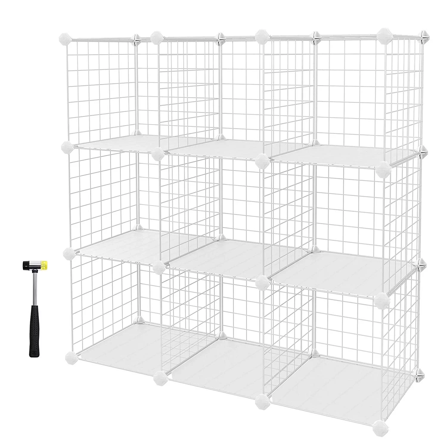 SONGMICS 9-Cube Metal Wire Storage Cubes, DIY Closet Cabinet and Modular Shelving Grids, Wire Mesh Shelves and Rack
