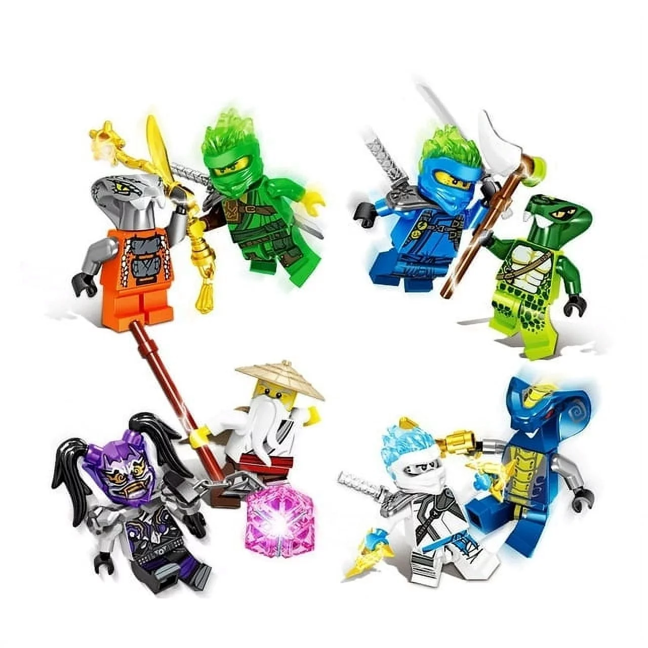 24 Pcs Ninjago Minifigures Building Blocks Toys Set, Collectible 1.77 Inchs Anime Ninja Action Figures Building Kits Christmans Birthday Gift for Kids and Fans