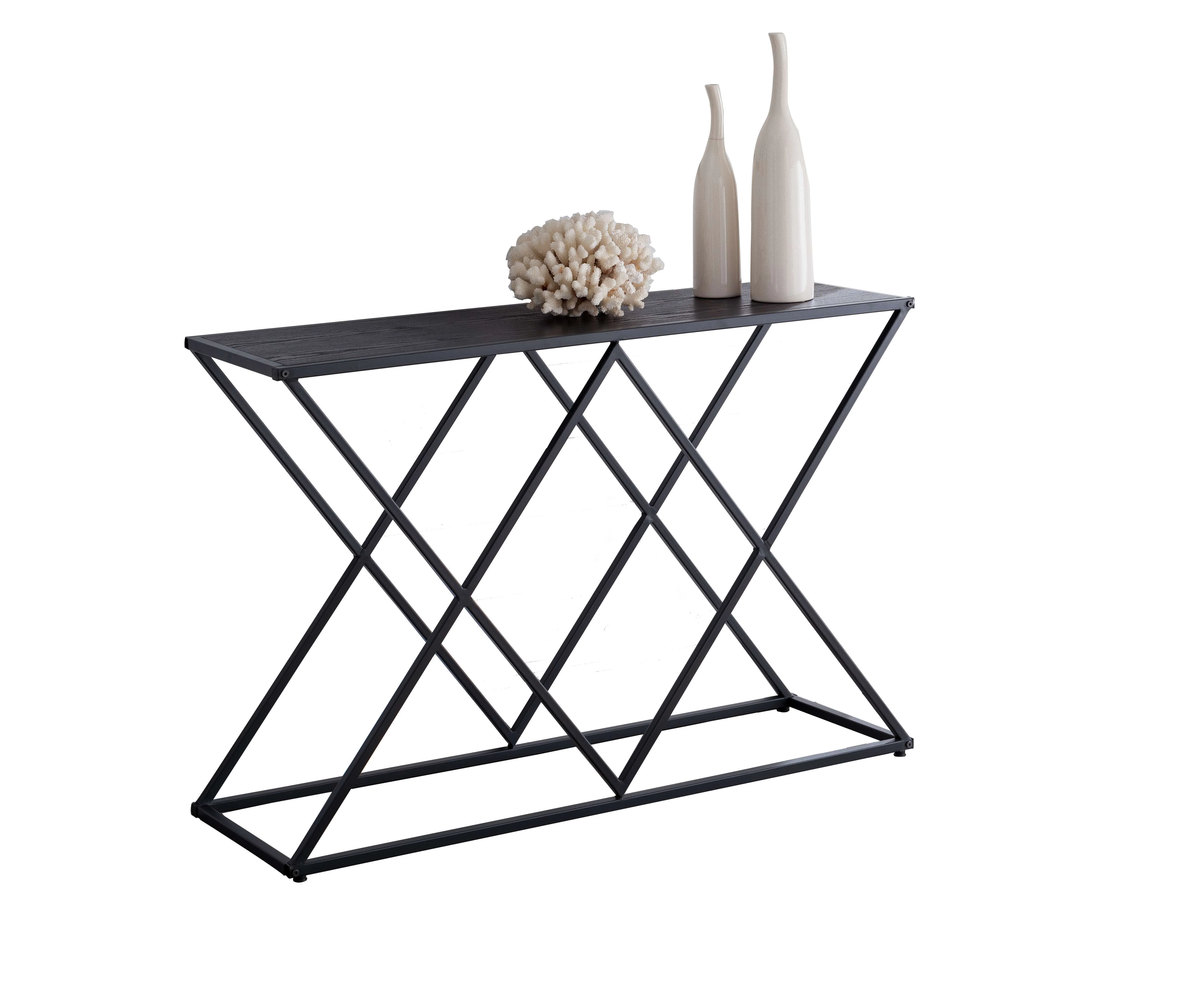 Kings Brand Furniture Modern X-Design Console Table, Black Metal Frame & Dark Gray Wood