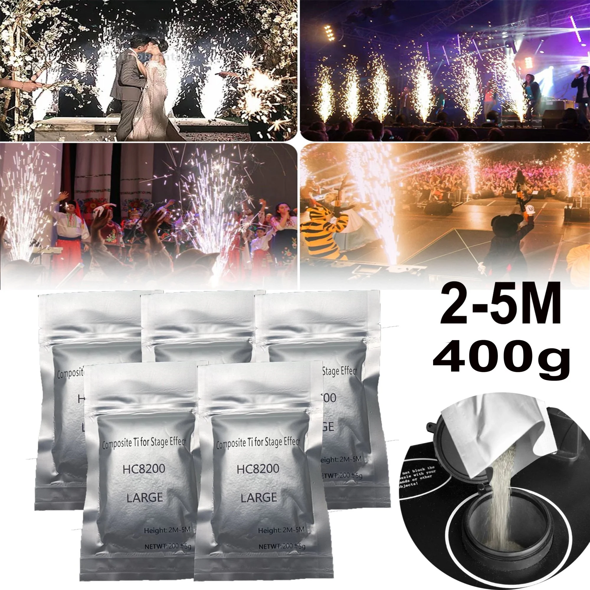 Cold Spark Machine 700W 3.2-16.4ft Adjustable Stage Firework Machine with 1Bag Compound Titanium Powder & Remote Control & DMX for Stage Party Wedding