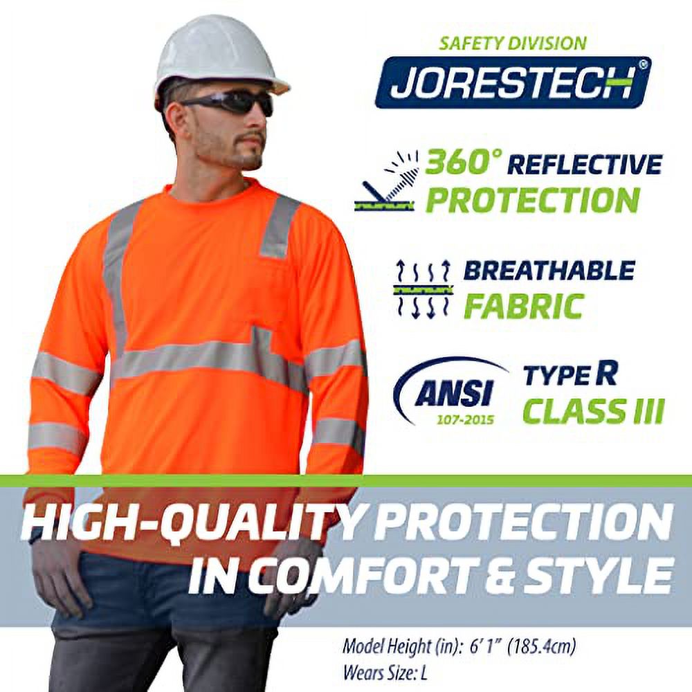 JORESTECH Safety Long Sleeve Shirt with High Visibility Reflective Strips and Front Pocket, ANSI Compliant