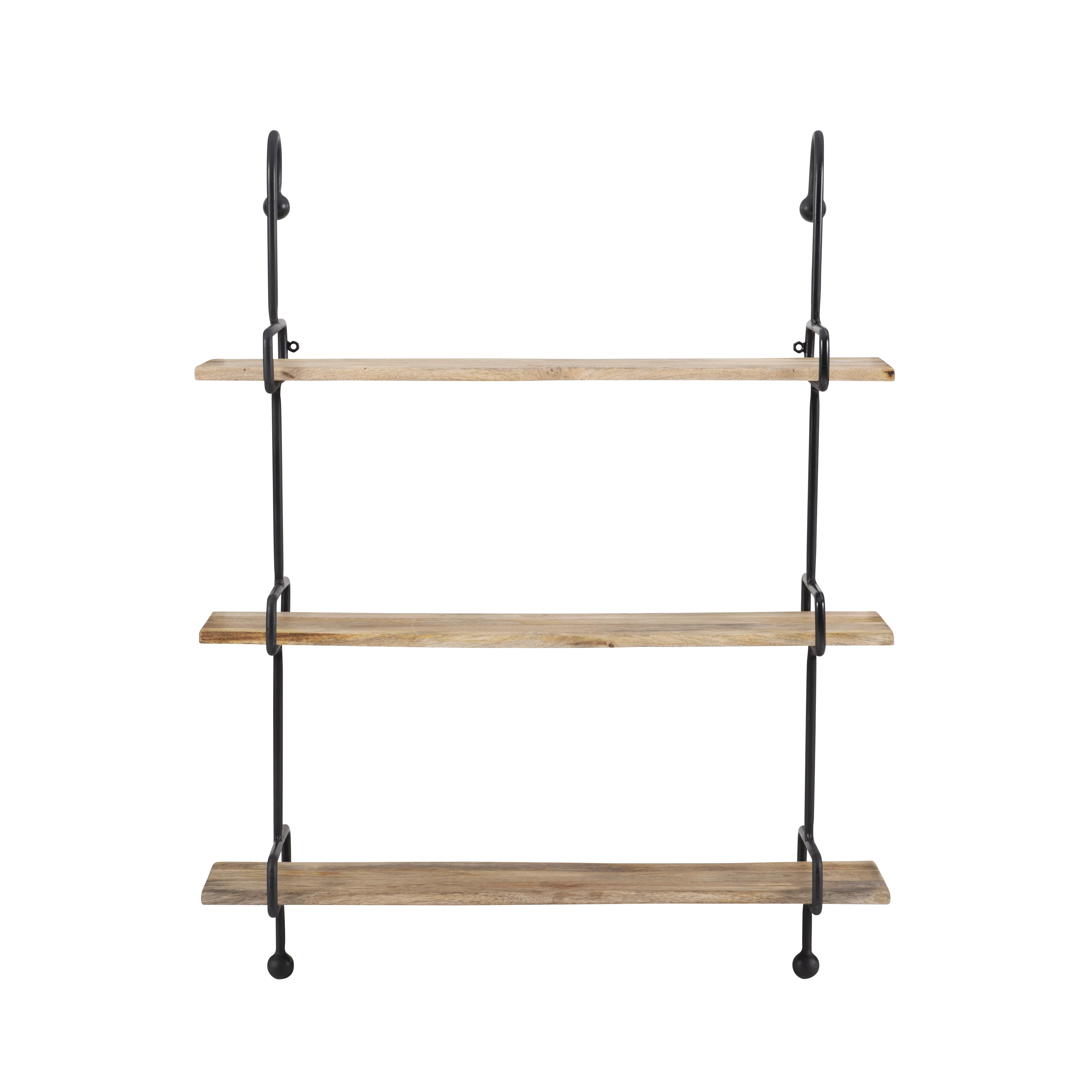 Wrenn 3-Tier Wall Shelves, Black Metal with Natural Mango Wood
