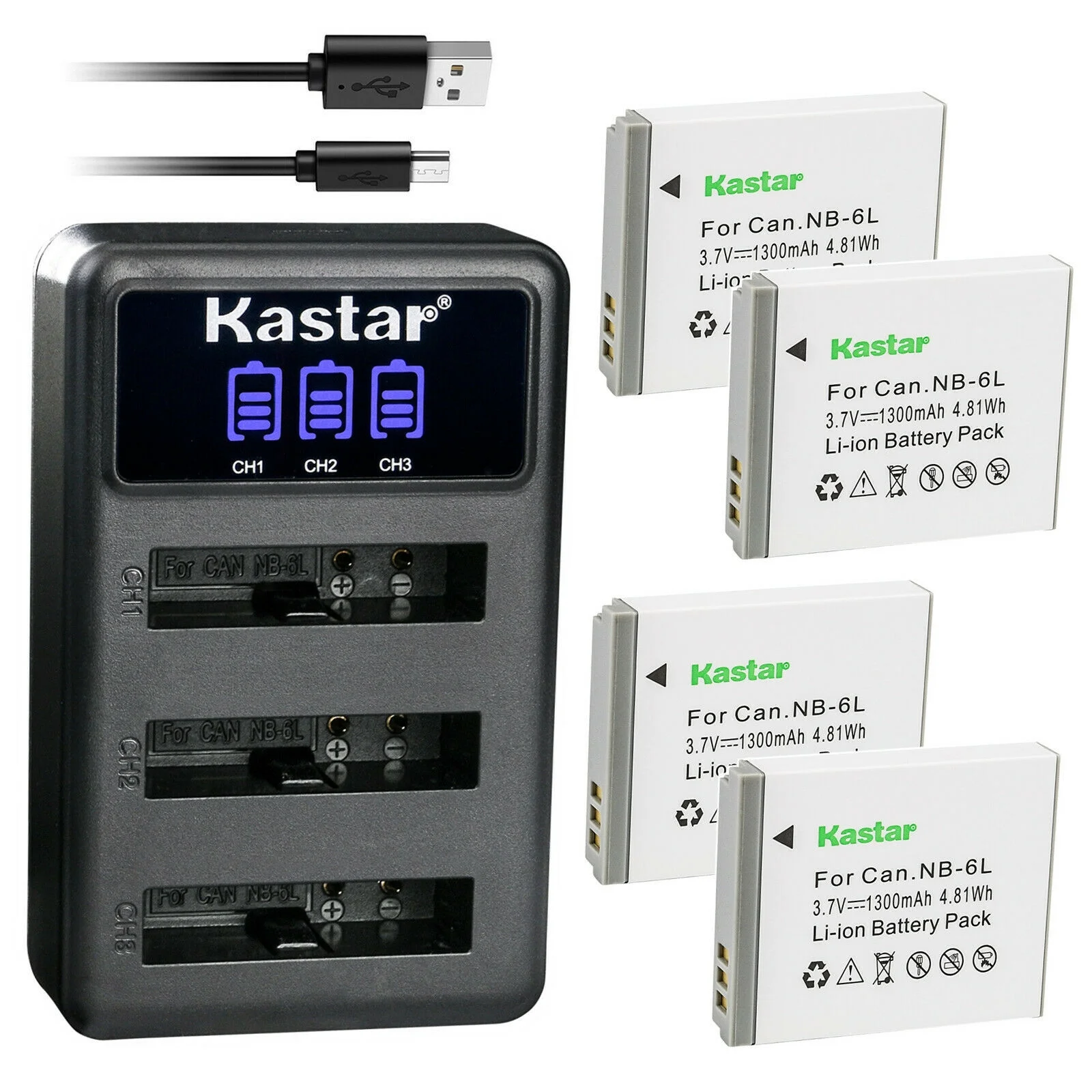 Kastar 4 Pack Battery and LCD Triple USB Charger Compatible with CAME-TV KUMINIK8, CAME-KUMINIK8 Duplex Digital Wireless Headset, CAME-TV CAME-WAERO WAERO Duplex Digital Wireless Headset