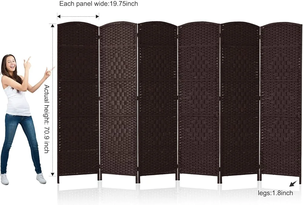 YPDRYGV Room dividers 6 ft. Tall-20 Wide Freestanding Privacy Screen with  Woven Fiber  Foldable Panel Partition Wall Divider  Double-Hinged Room Dividers(Brown  6 Panel)