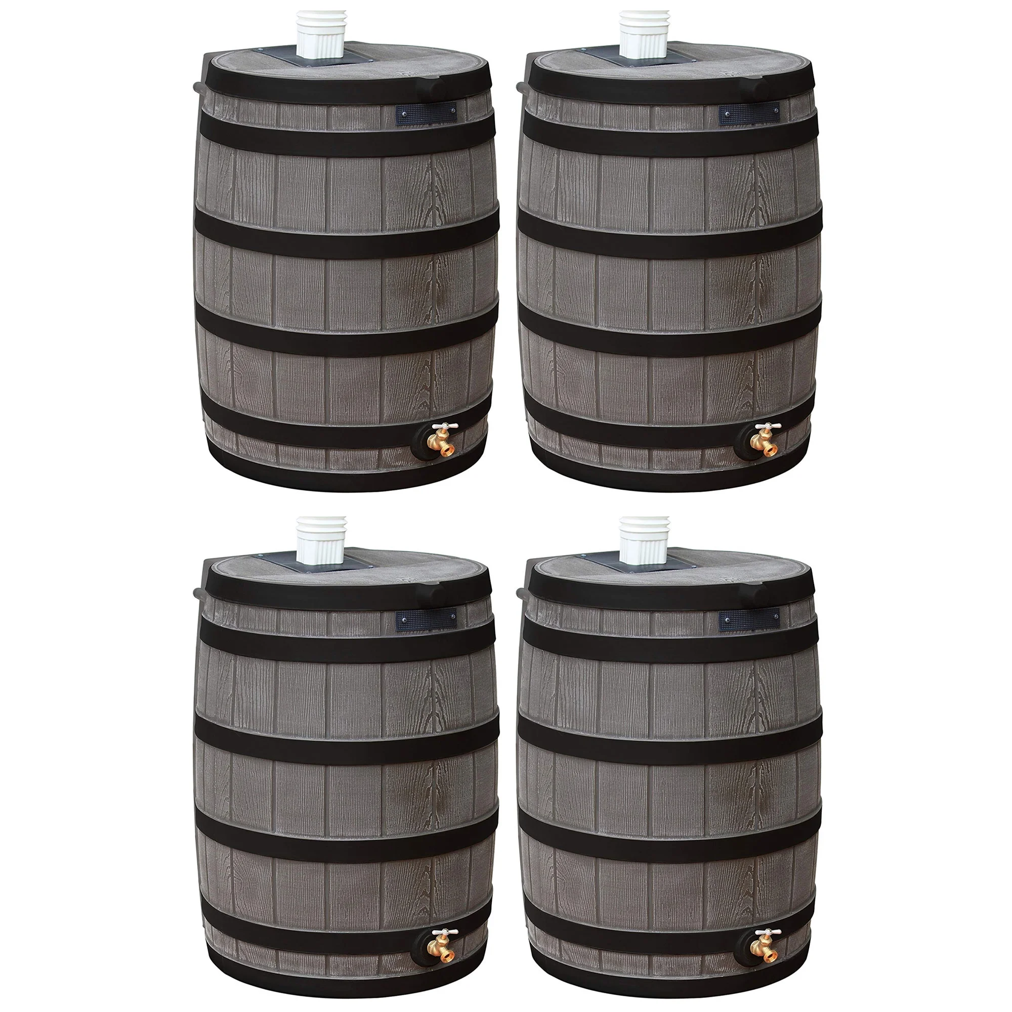 Good Ideas Rain Wizard 50 Gallon Rain Storage Rain Barrel, Oak, (4 Pack)
