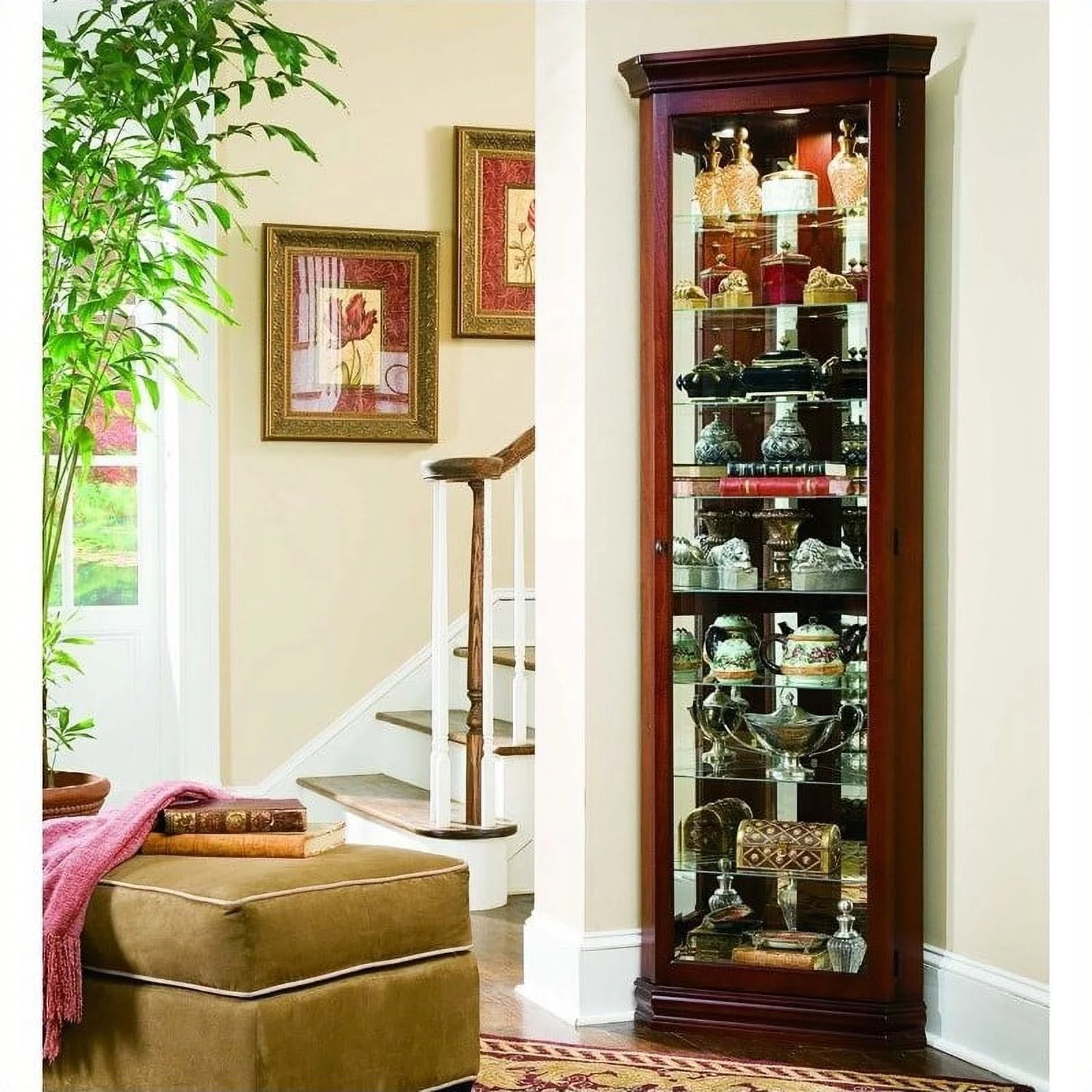 Beaumont Lane 8 Shelf Corner Cabinet in Victorian Cherry