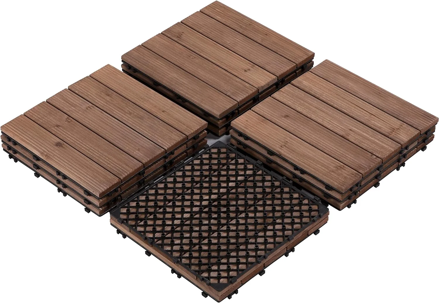 12 X 12In Patio Tiles Wood Floor Deck Tiles Interlocking Wooden Composite Decking Floor Tiles Outdoor For Garage Patio Garden Deck Poolside Brown 11PCS
