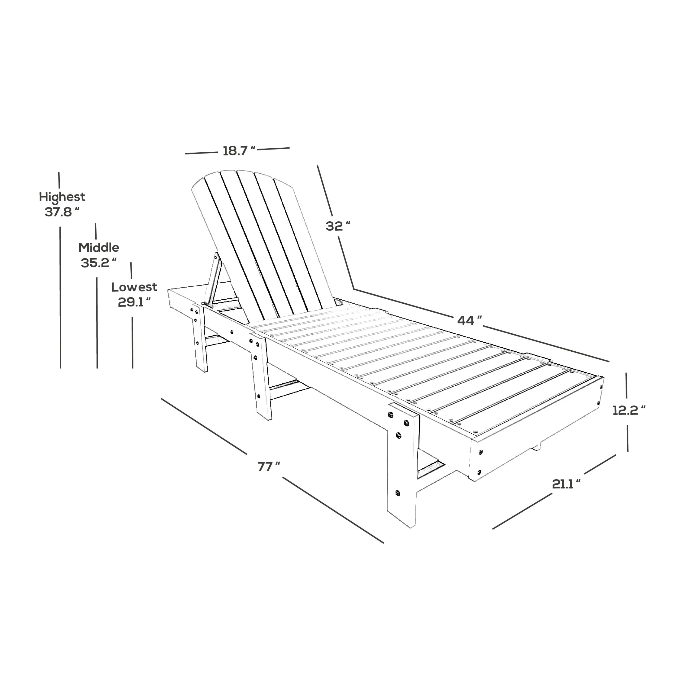 Polytrends  Altura Armless Poly Eco-friendly Reclining Chaise Lounge with Side Table Set (3-Piece Set) Teak