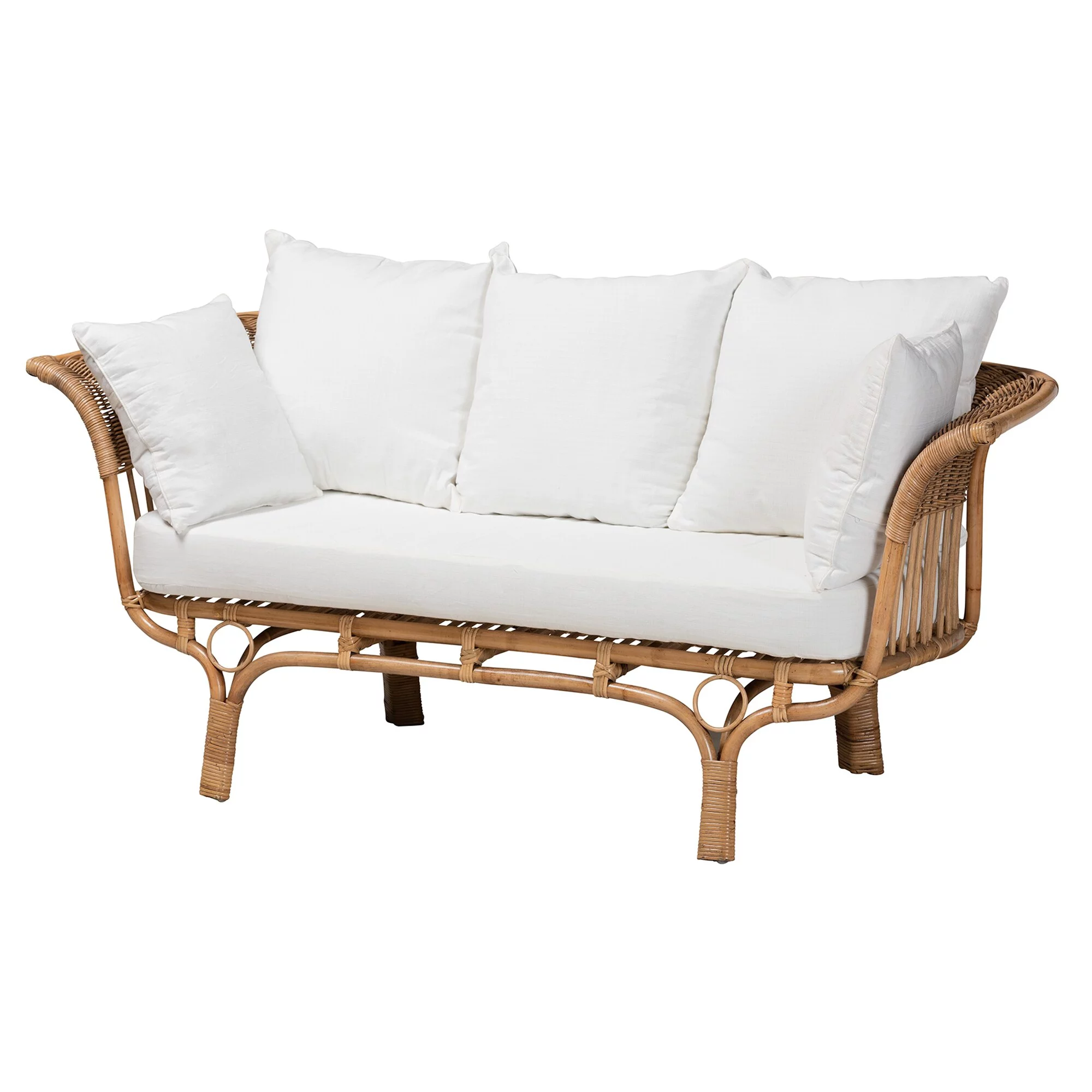 bali & pari Edana Modern Bohemian Natural Rattan Sofa With Cushion