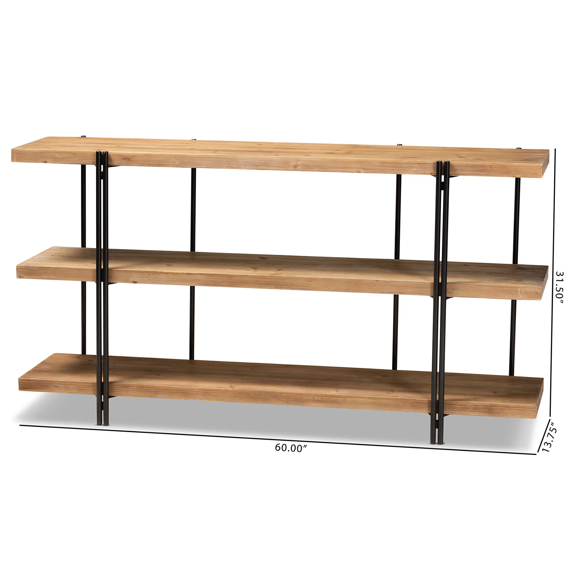 Baxton Studio Tarah Modern Metal Console Table with Shelves, Natural Brown/Black