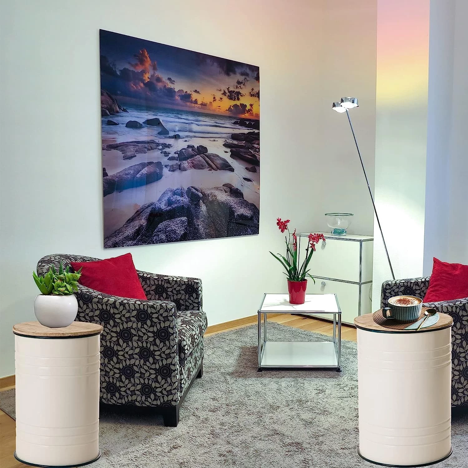 ZWGHLI Rustic End    Farmhouse Galvanized Metal Barrel Ottoman  Stool with Round Wood Lid  Room   Grey