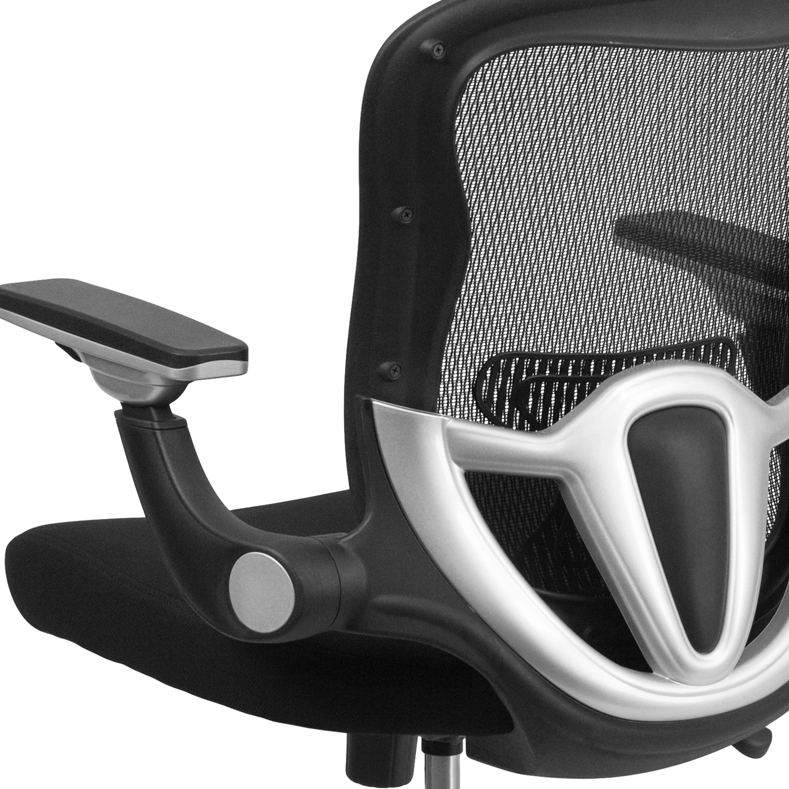 Emma + Oliver Mid-Back Black Mesh Swivel Ergonomic Office Chair - Height Adjustable Flip-Up Arms