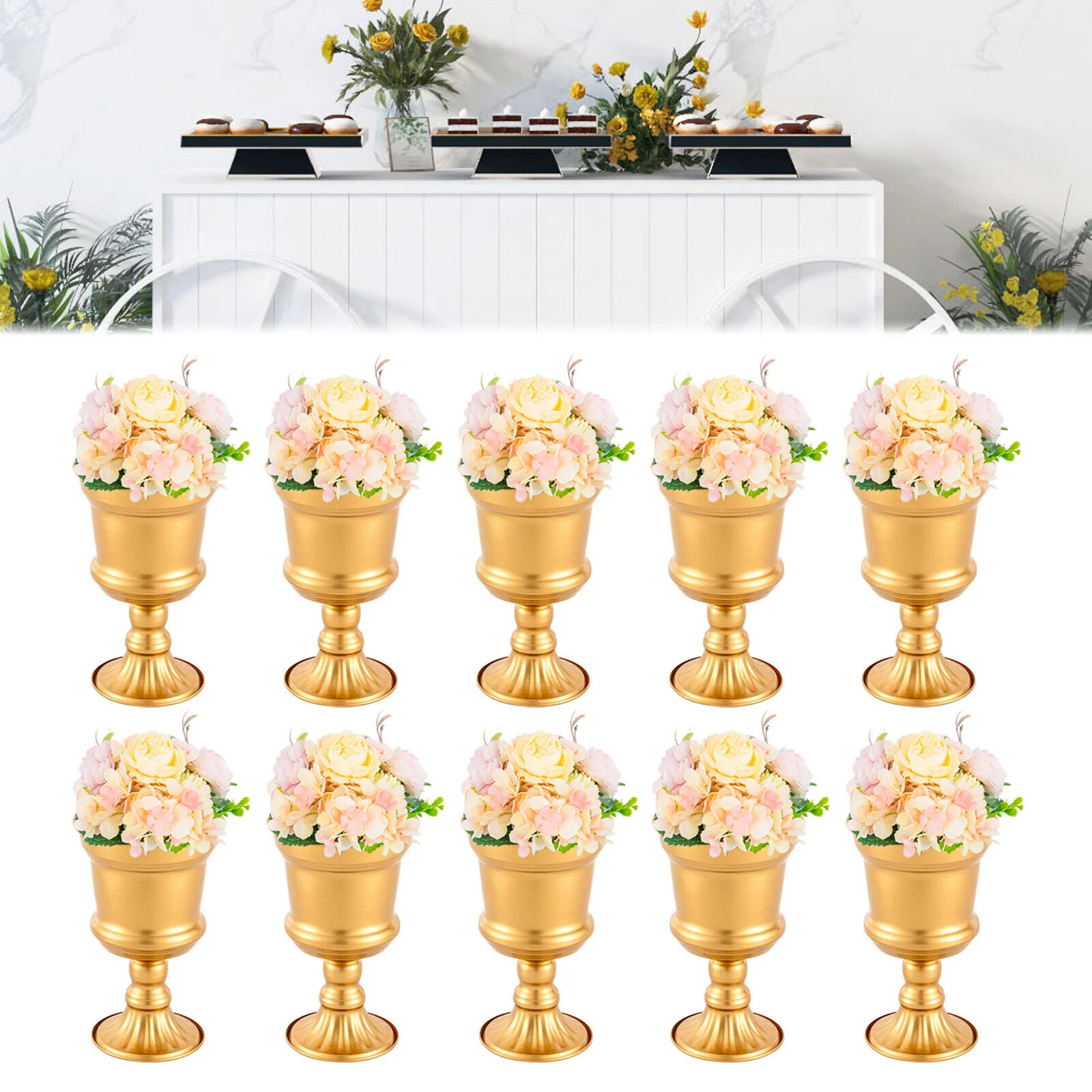 Gold Metal Vase Wedding Centerpieces&Table Decorations Flower Stand Set of 10