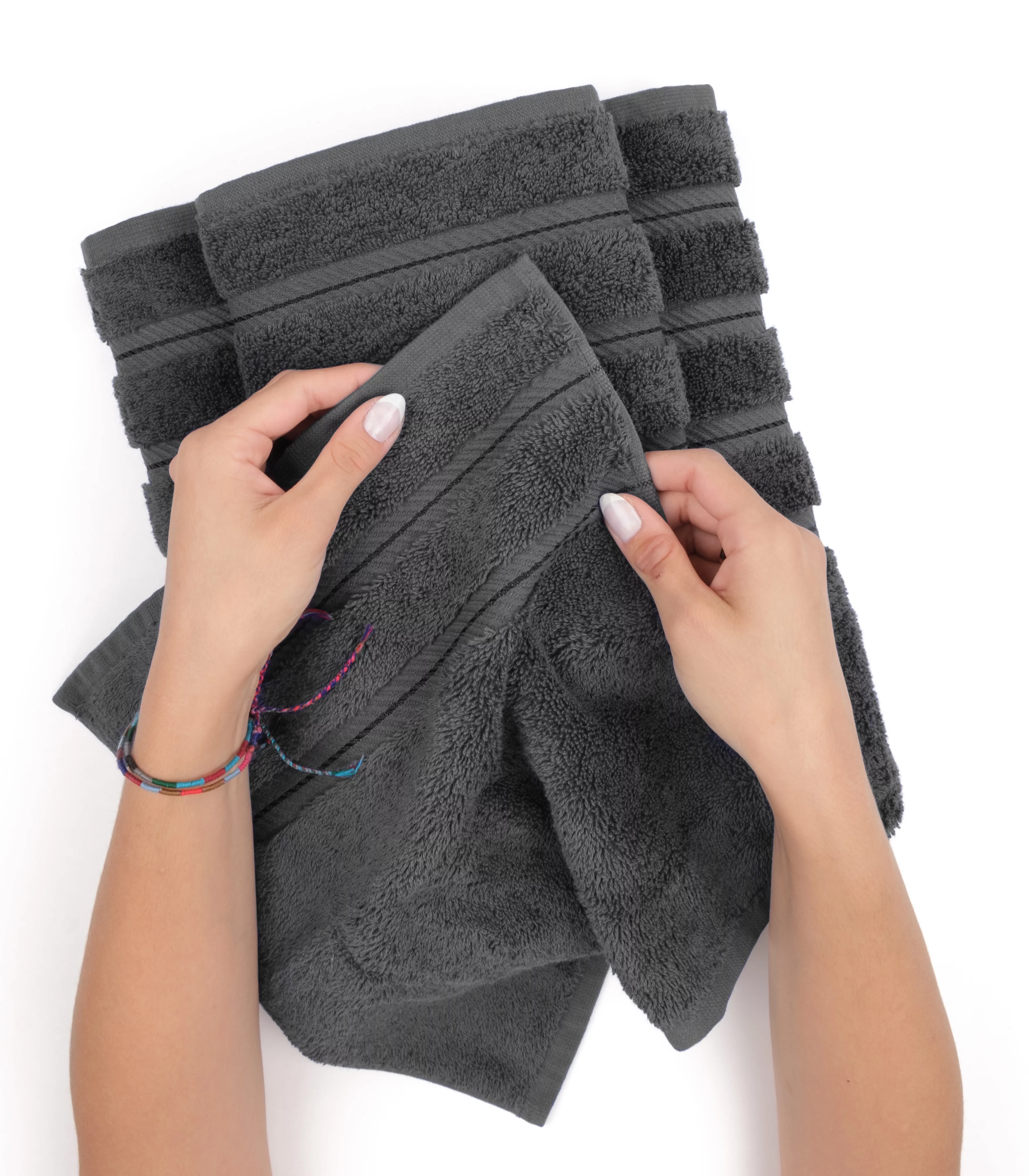 American Soft Linen Bath Towel Set 100% Turkish Cotton Luxury 6 Piece Towel Set, 2 Bath Towels, 2 Hand Towels , 2 Washcloths - Grey