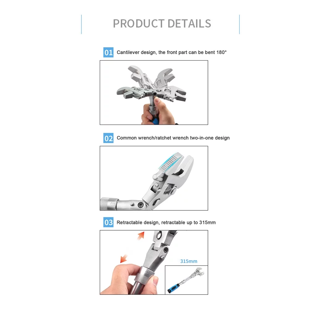 Tomshoo Versatile Ratchet Wrench with 180° Handle Perfect for Household Maintenance and Tight Spaces