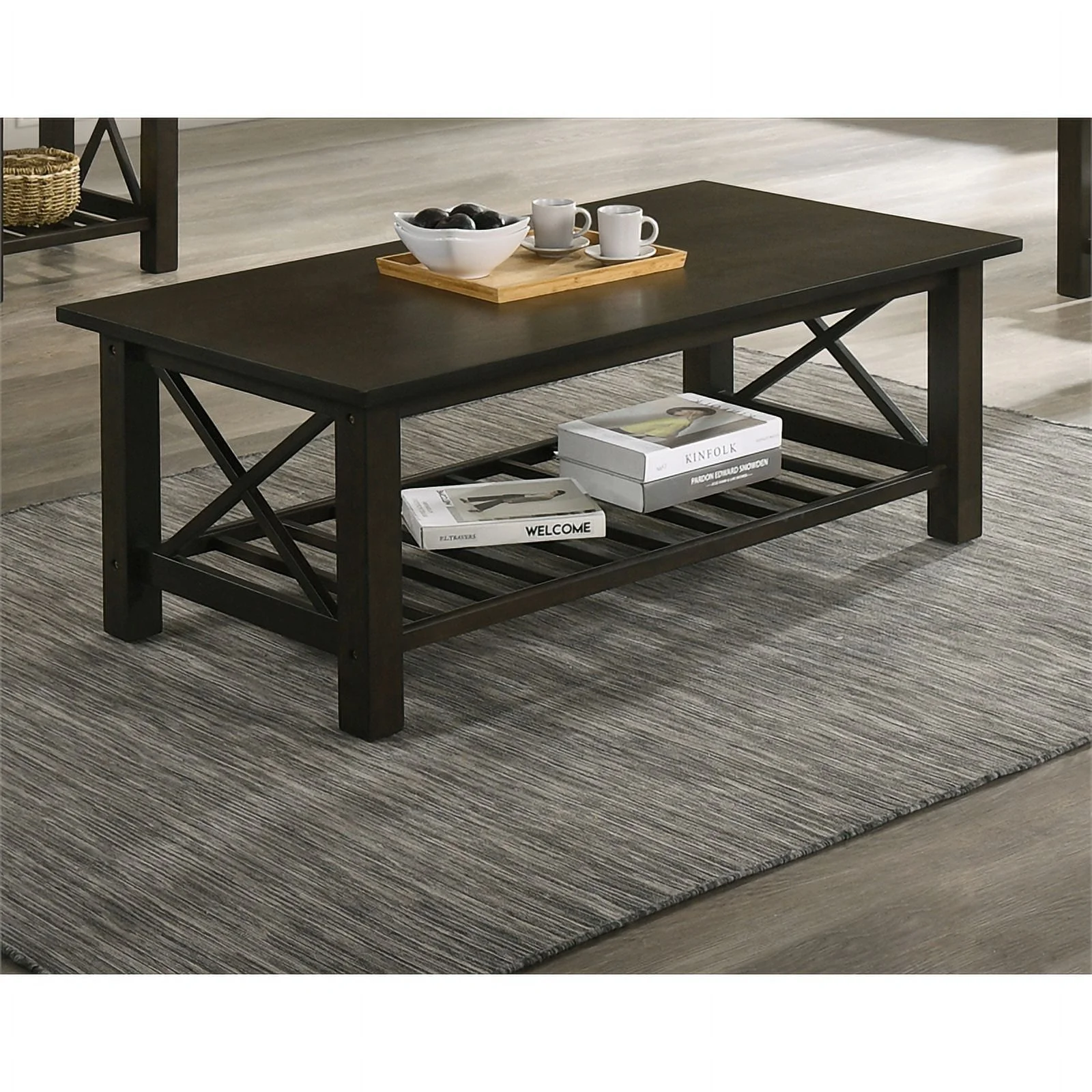 New Classic Furniture Vesta 1-Shelf Rectangle Wood Coffee Table in Espresso