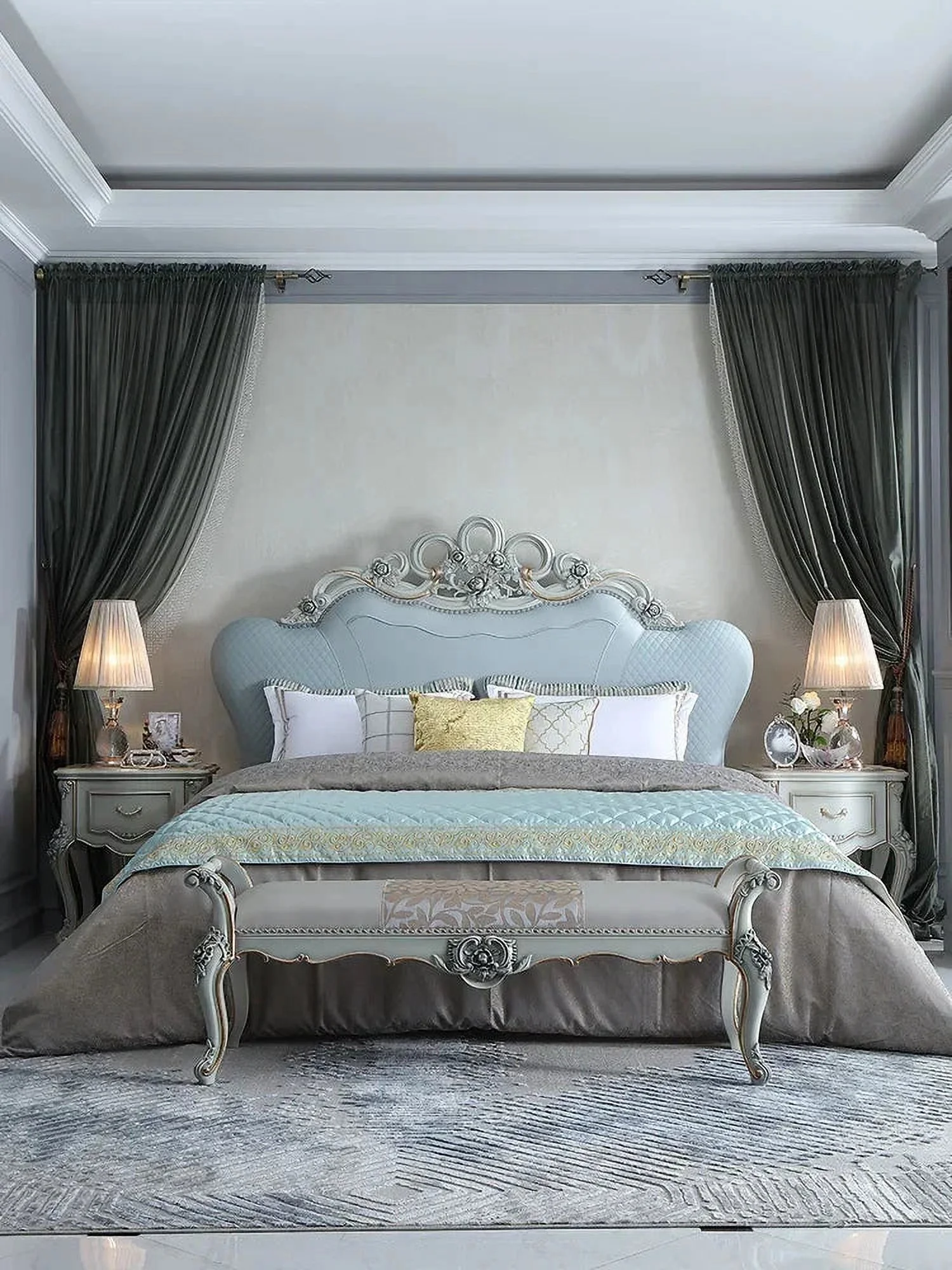 Court French furniture European solid wood carved 1.8m princess bed bedroom American wedding bed double bed
