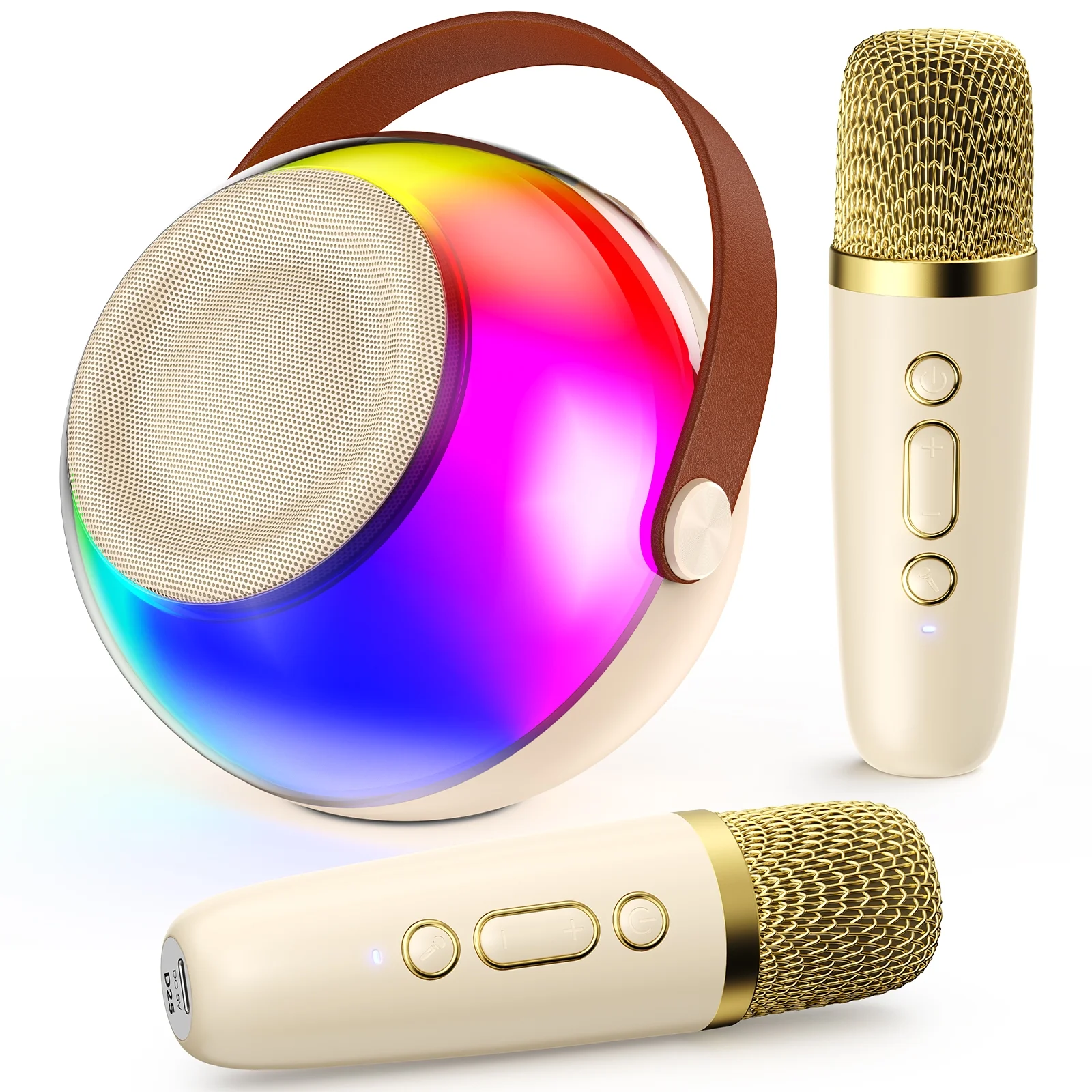JYX Mini Karaoke Machine Set, Portable Bluetooth Speaker with RGB Light, Singing Machine Home Karaoke System for Kids Adult (D25-T)